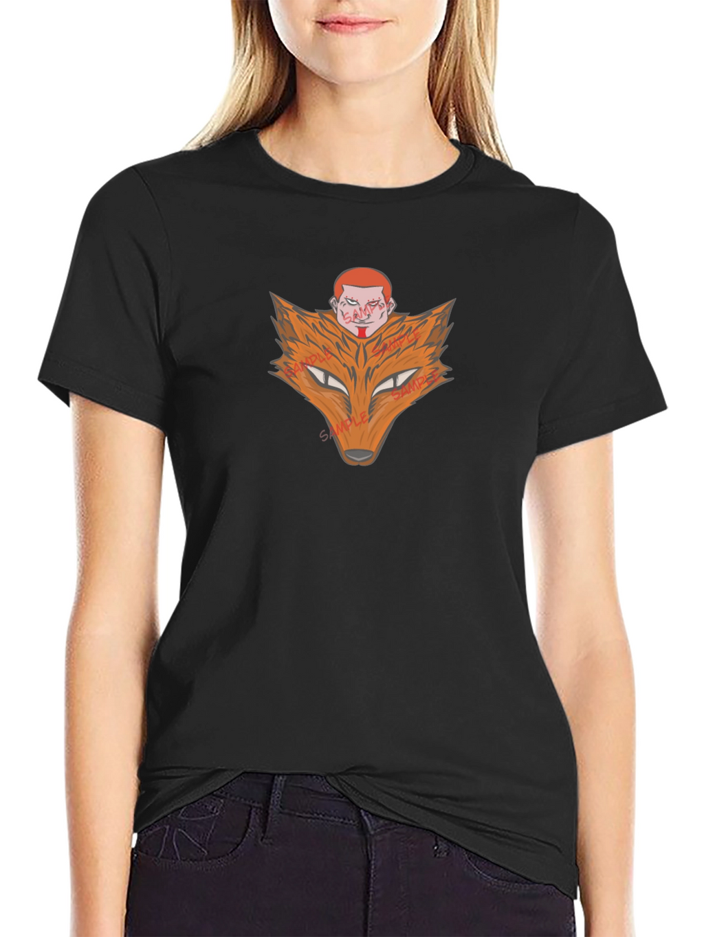 Fox Head Graphic Print Black T-Shirt