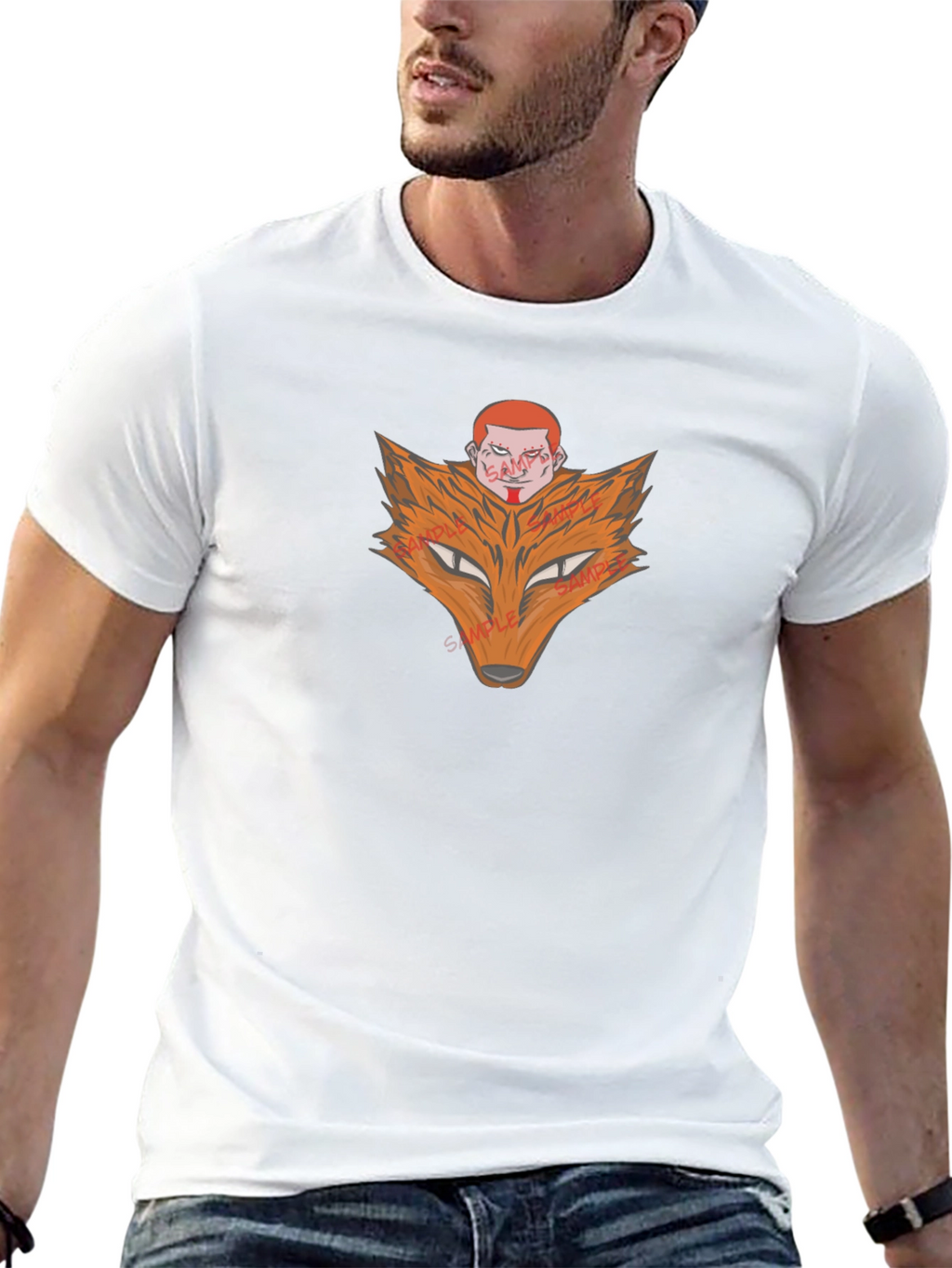 Fox Head Graphic Print Black T-Shirt