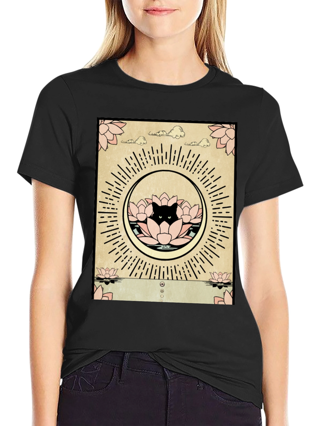Lotus Cat Graphic Tee - Zen Meditation Shirt