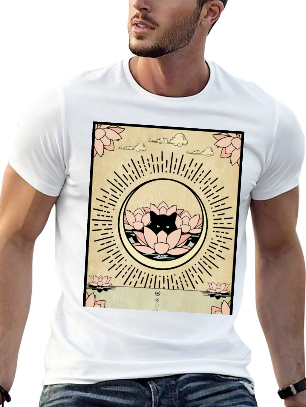 Lotus Cat Graphic Tee - Zen Meditation Shirt