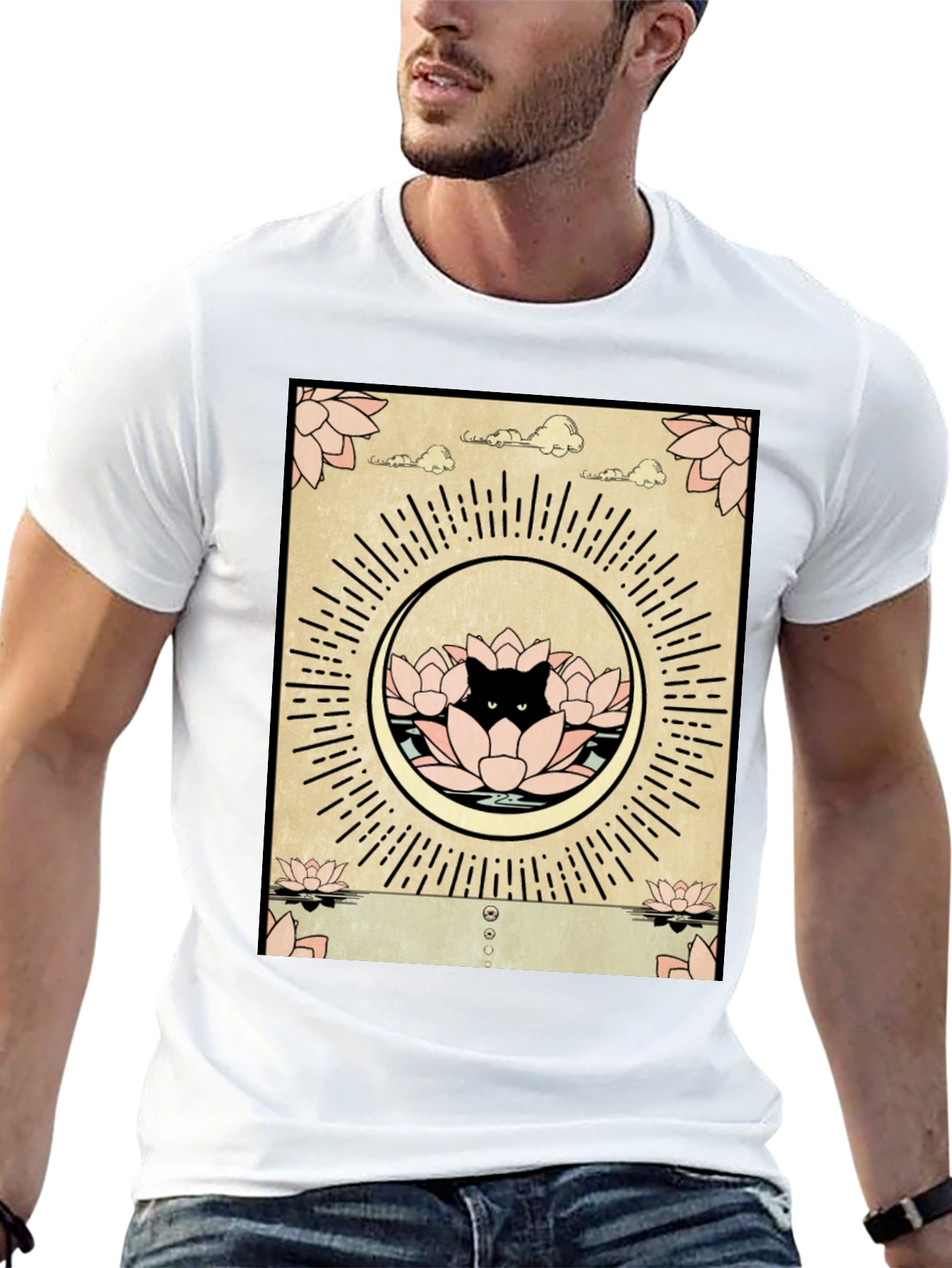 Lotus Cat Graphic Tee - Zen Meditation Shirt