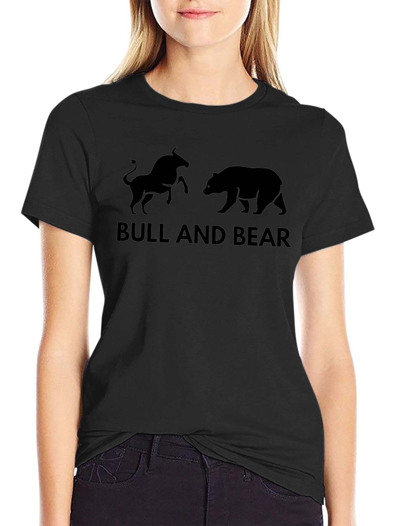 Bull and Bear Graphic T-Shirt - Black