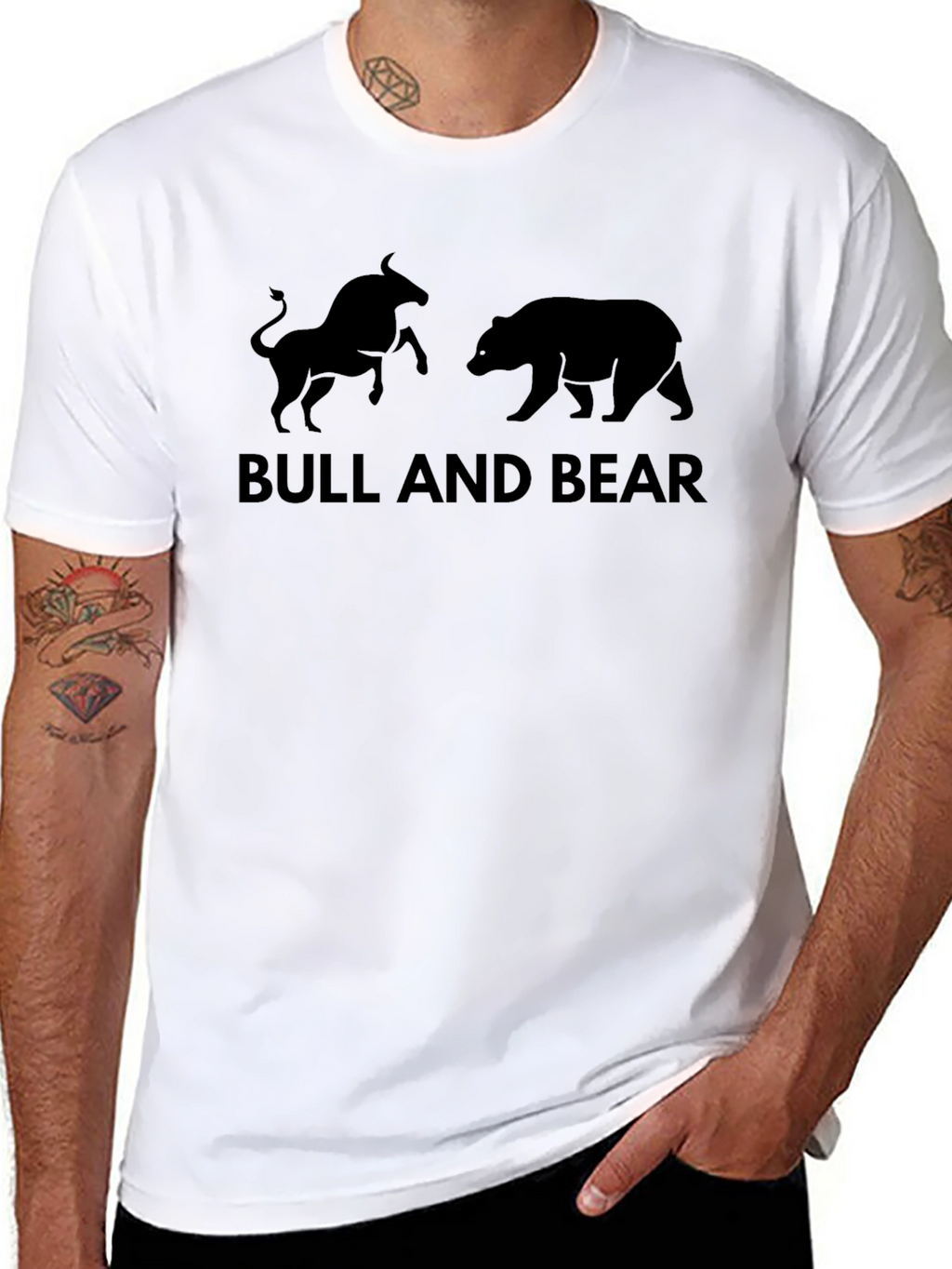 Bull and Bear Graphic T-Shirt - Black
