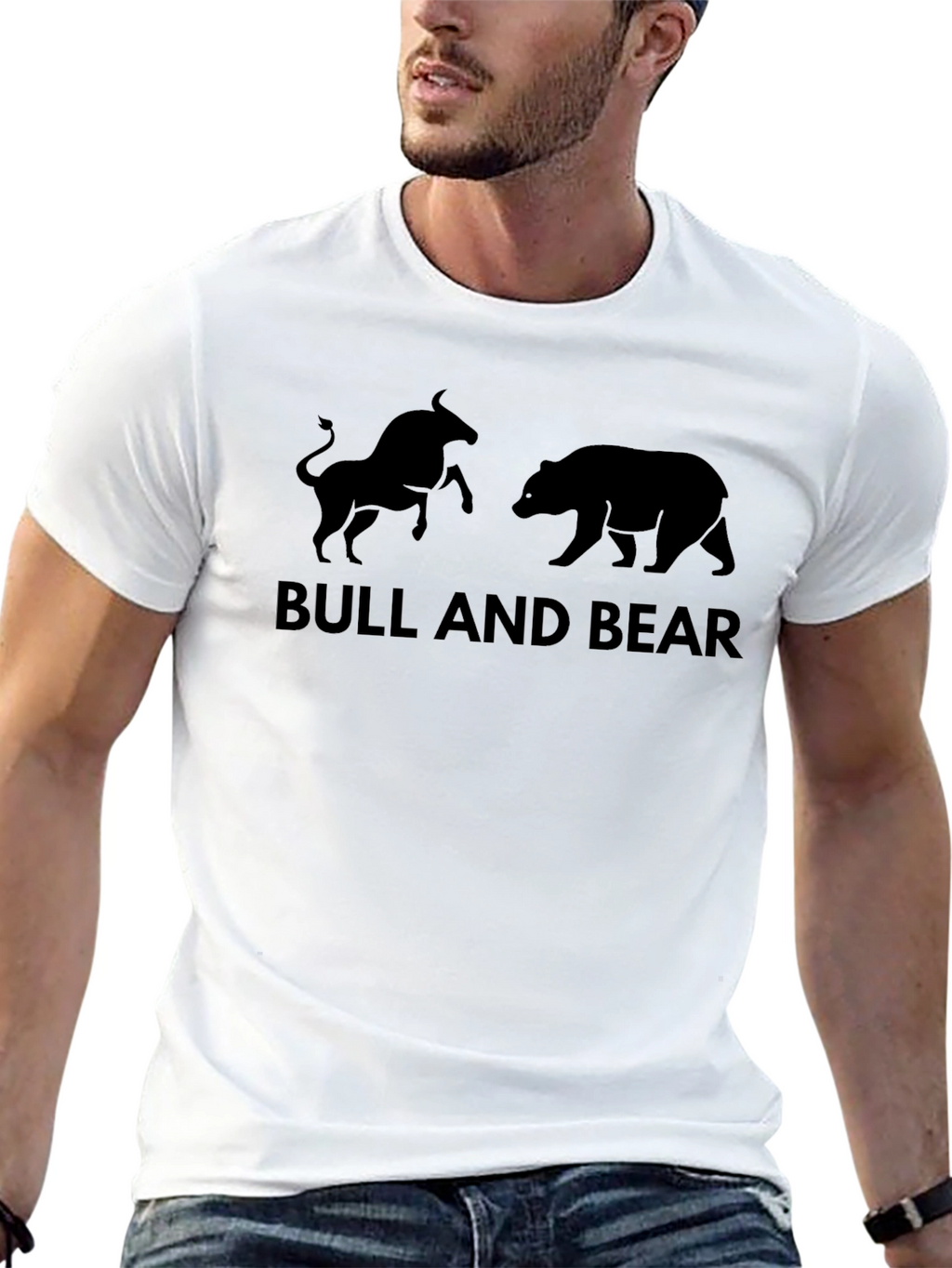 Bull and Bear Graphic T-Shirt - Black