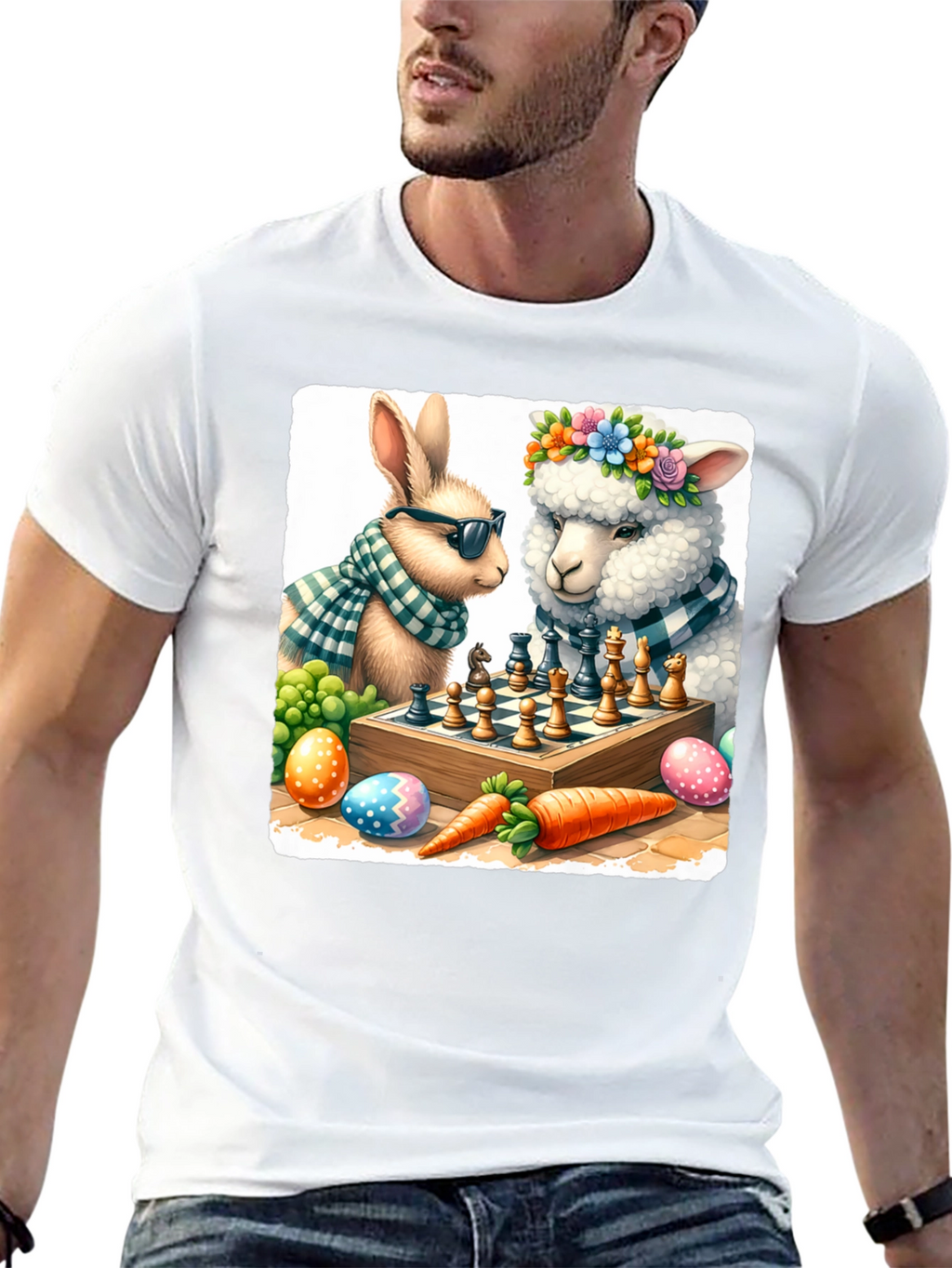 Easter Chess T-Shirt: Bunny & Sheep Game