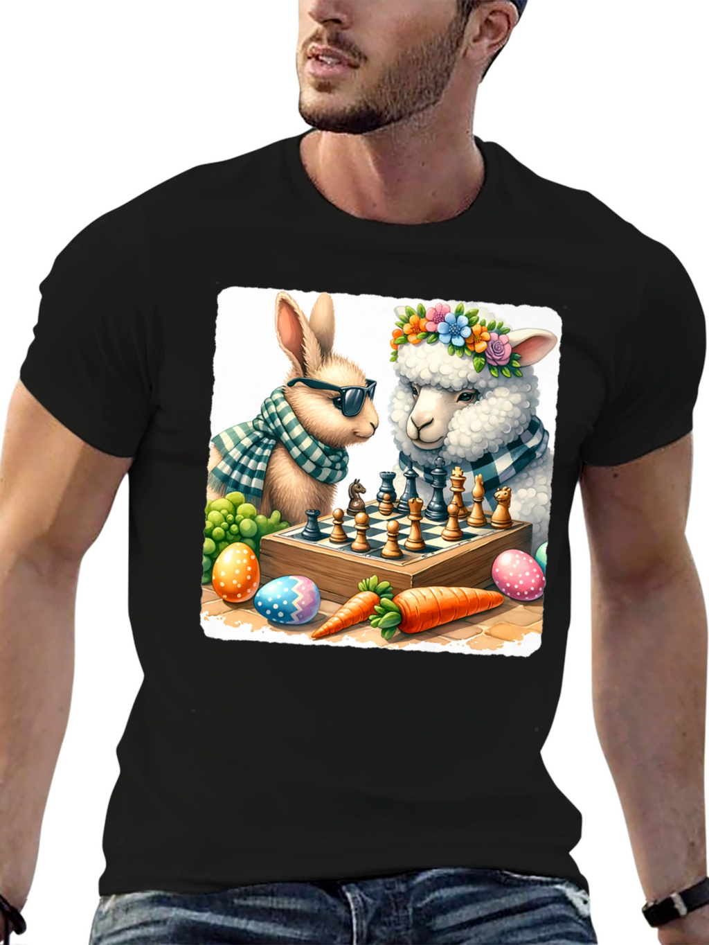 Easter Chess T-Shirt: Bunny & Sheep Game