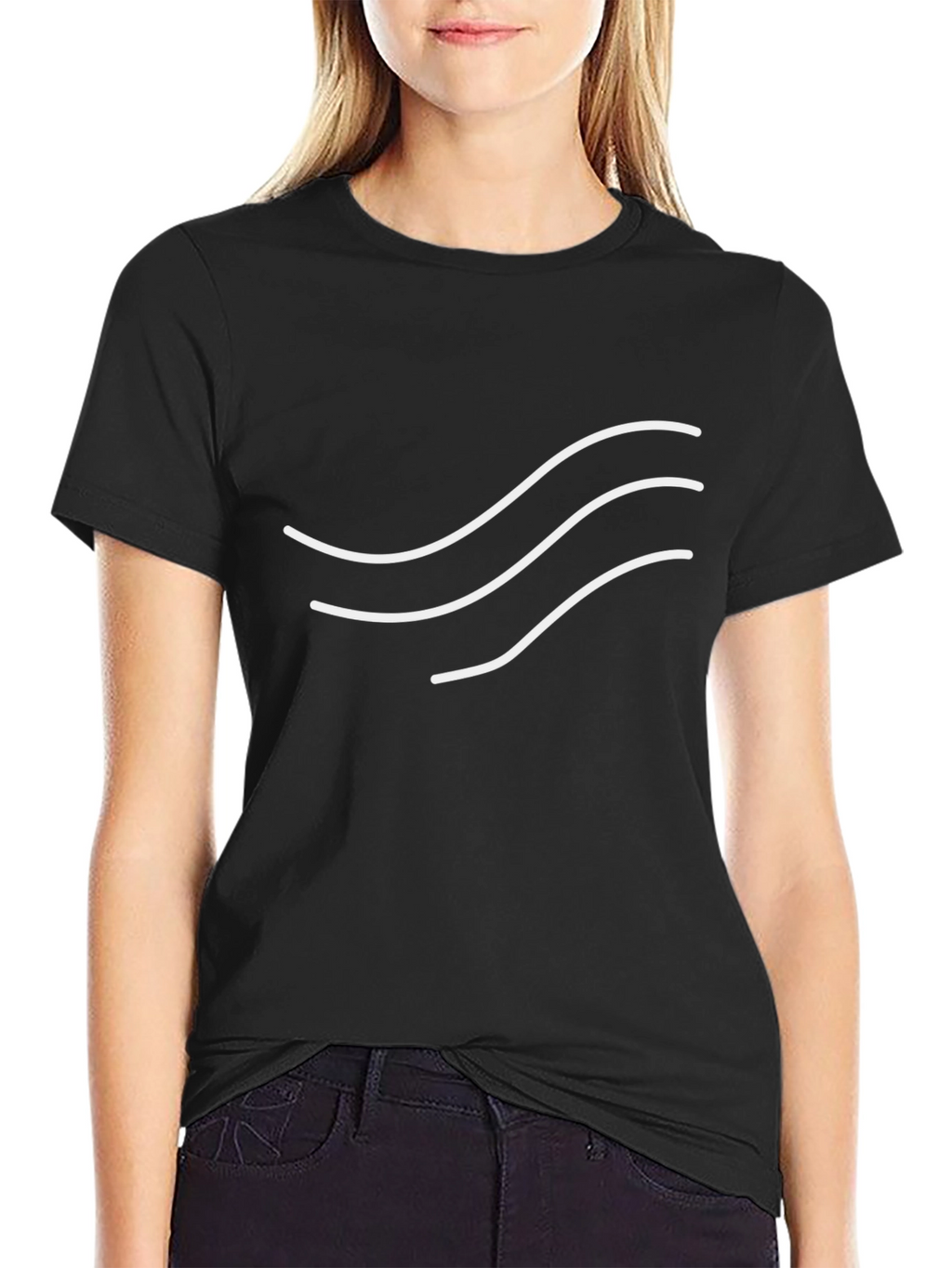 Minimalist Wave Design Black T-Shirt