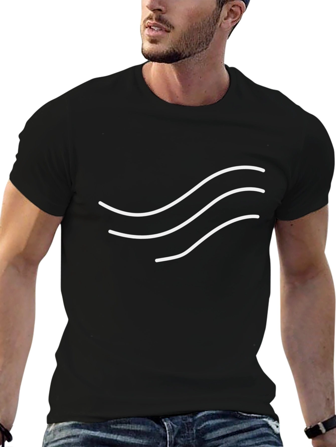 Minimalist Wave Design Black T-Shirt
