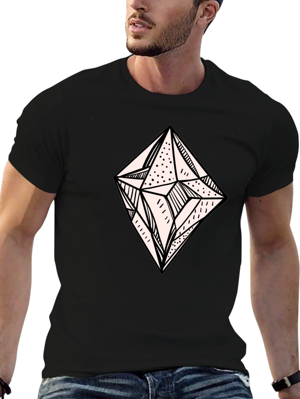 Geometric Diamond Graphic Tee - Modern Black T-Shirt