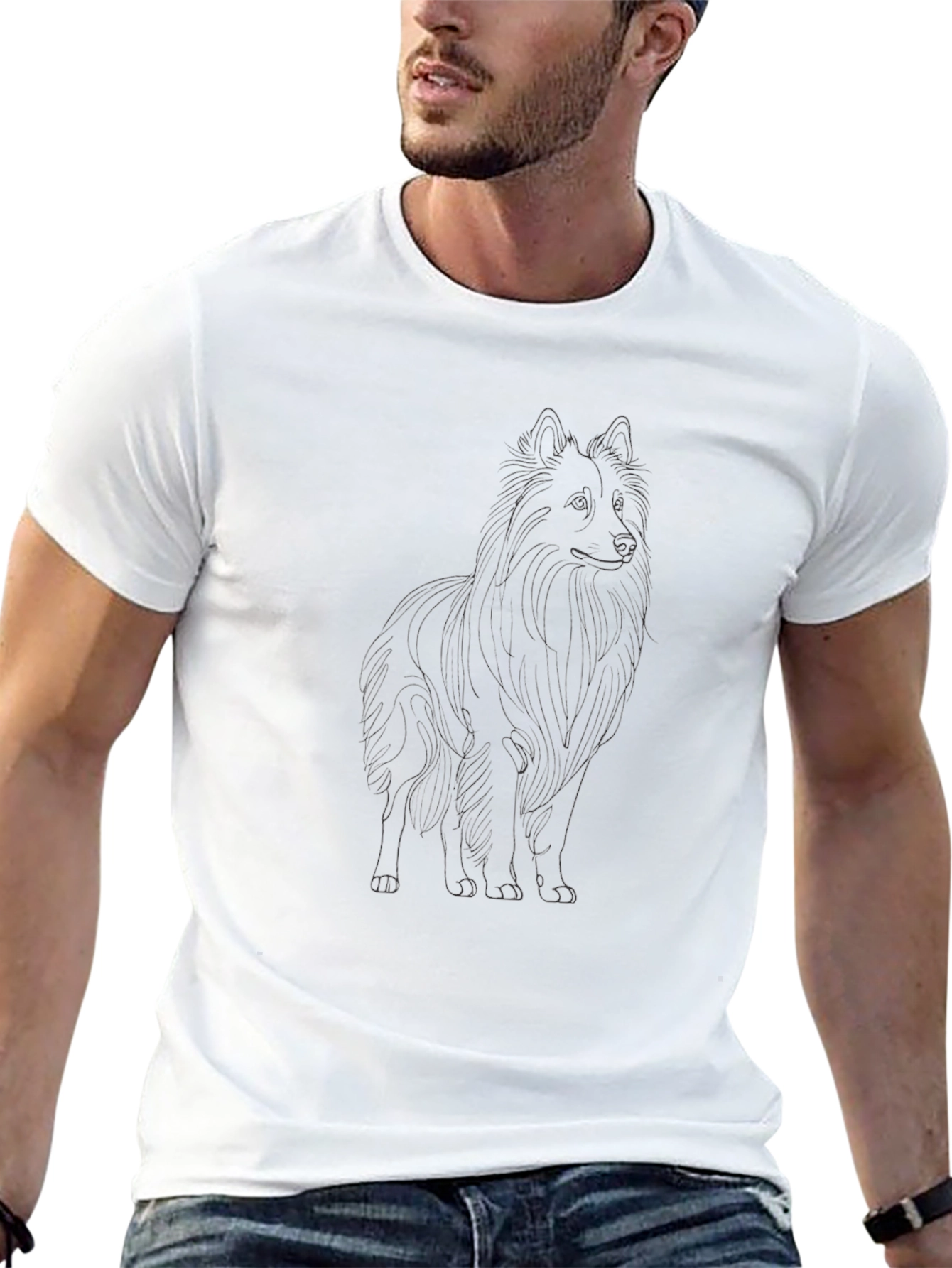 Black Sheltie Dog Outline T-Shirt