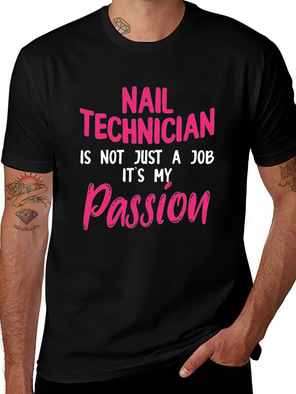 Nail Technician Passion T-Shirt - Black Crew Neck Tee