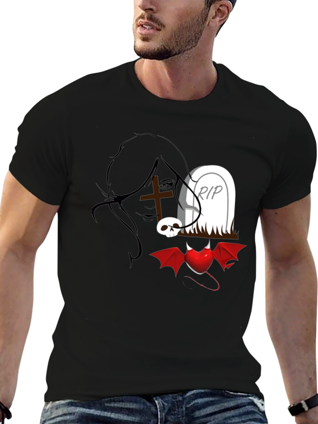 Gothic Graphic T-Shirt: Dark Heart Tomb Tee