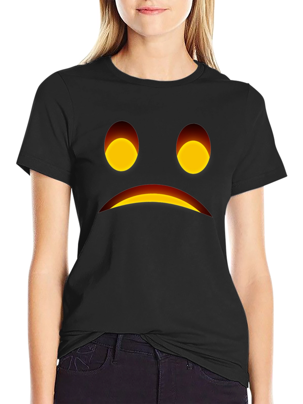 Sad Face Graphic Black T-Shirt