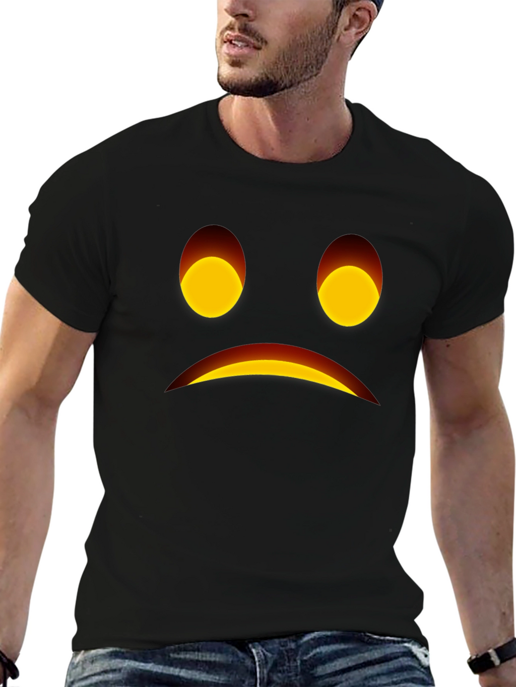 Sad Face Graphic Black T-Shirt