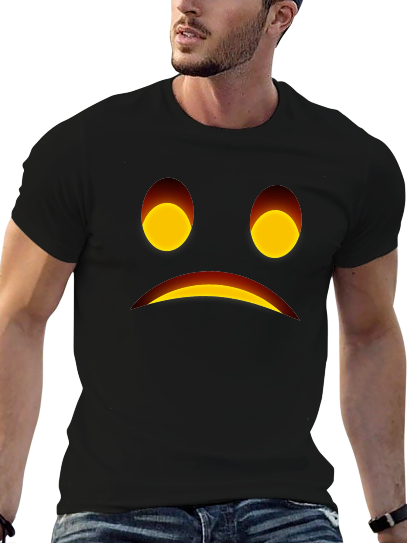 Sad Face Graphic Black T-Shirt