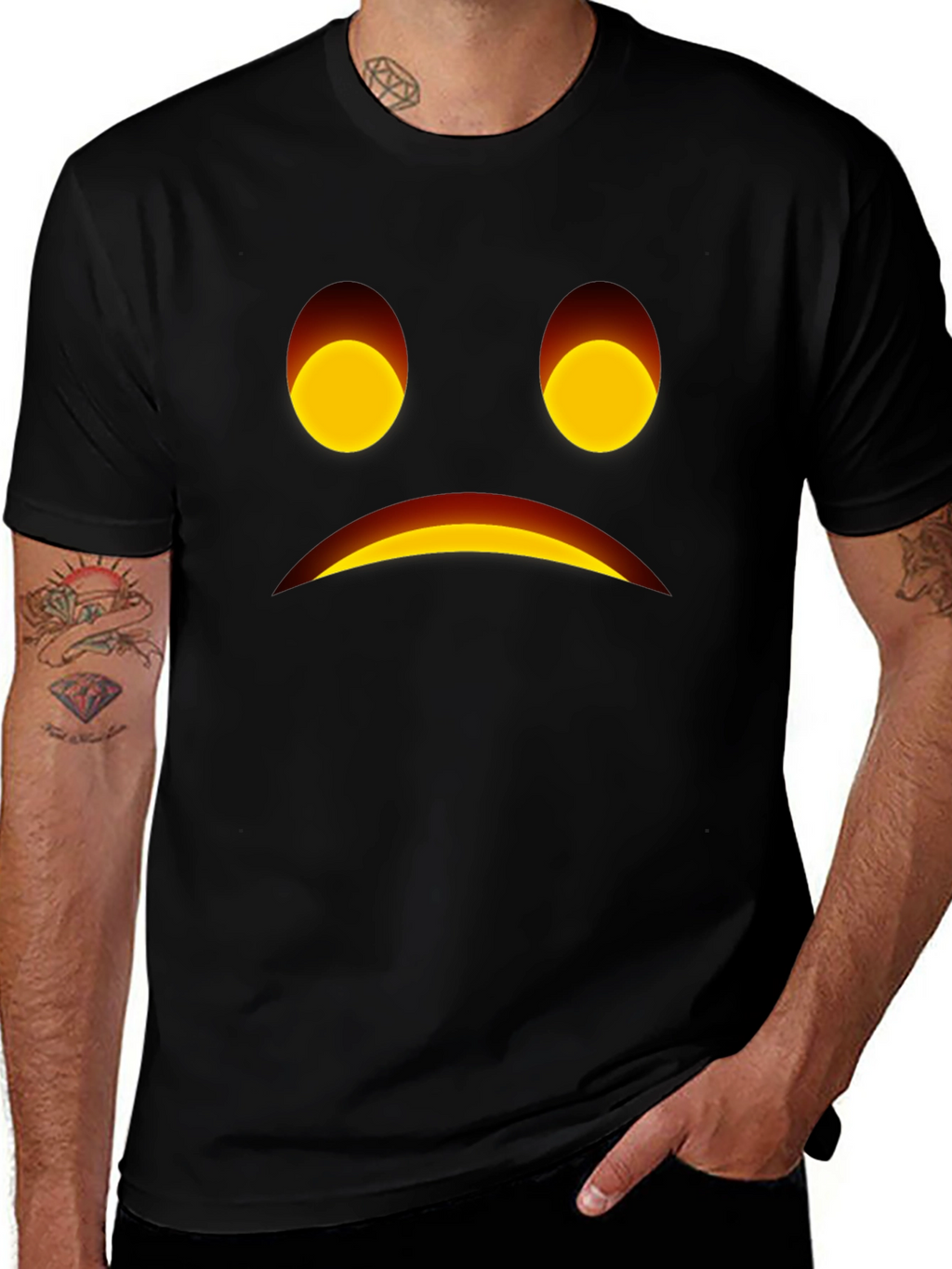 Sad Face Graphic Black T-Shirt