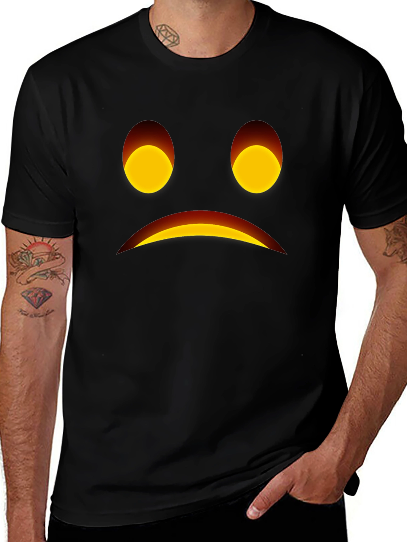 Sad Face Graphic Black T-Shirt