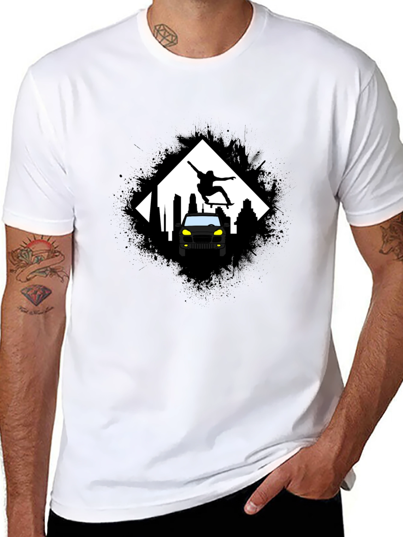 Skateboarding Car Black T-Shirt
