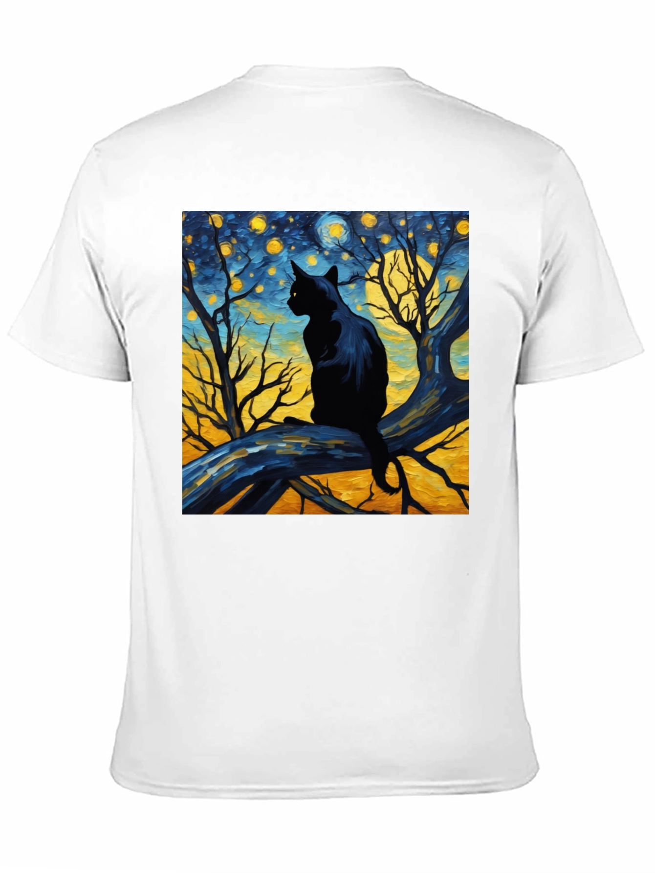 Starry Night Cat Tee - Artistic Black Cat T-Shirt