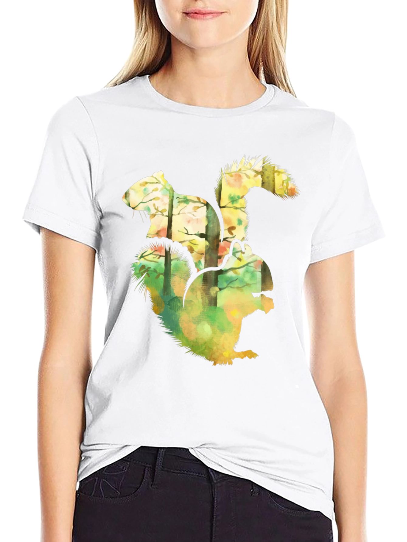 Squirrel Forest Graphic Black T-Shirt