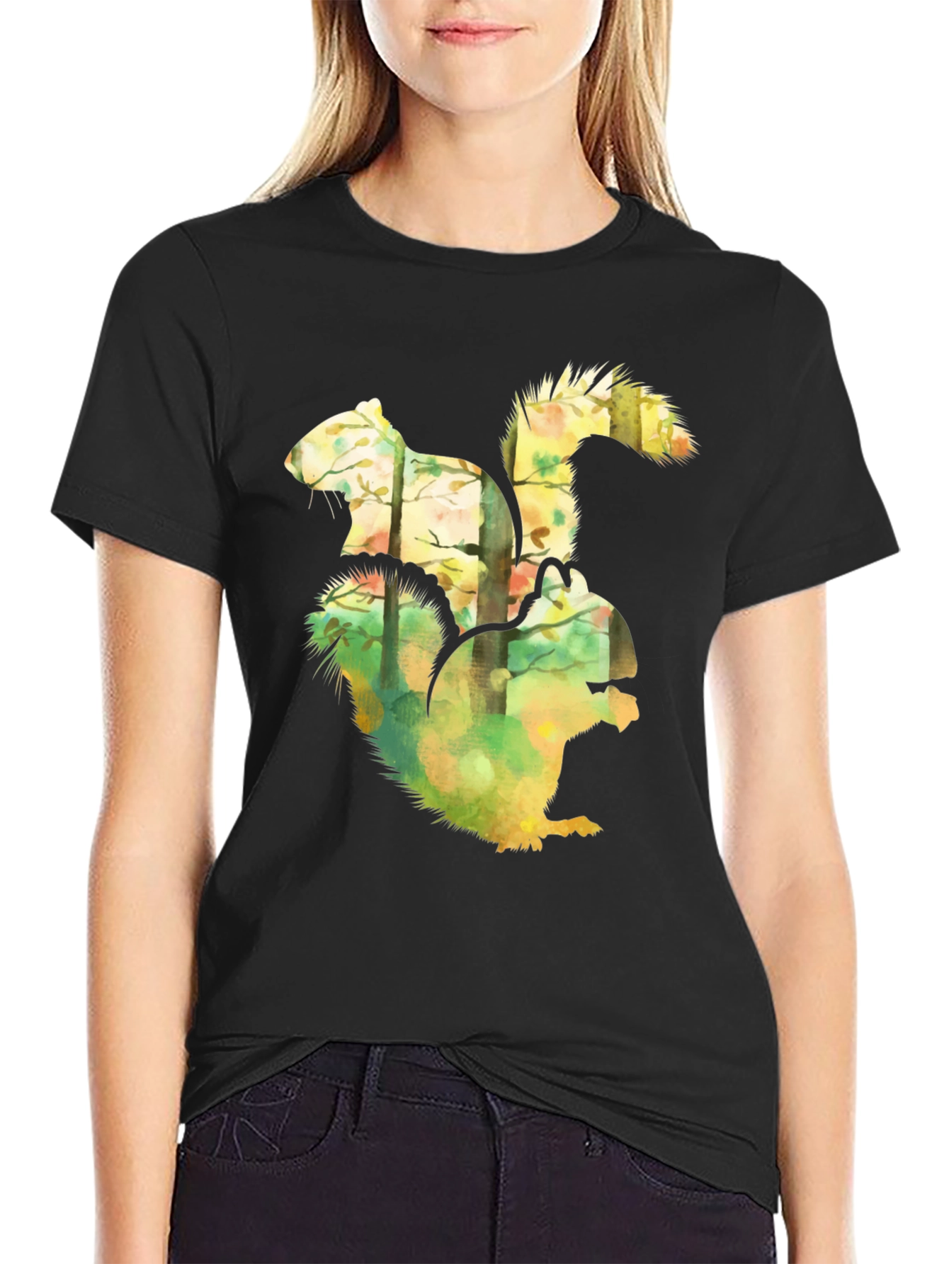Squirrel Forest Graphic Black T-Shirt