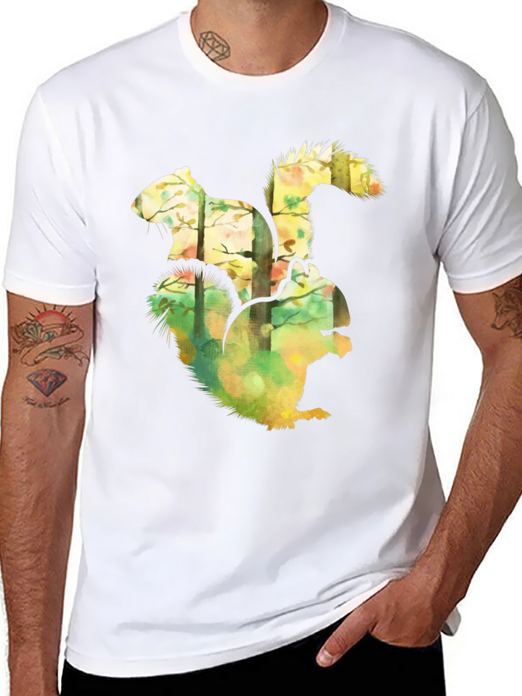 Squirrel Forest Graphic Black T-Shirt