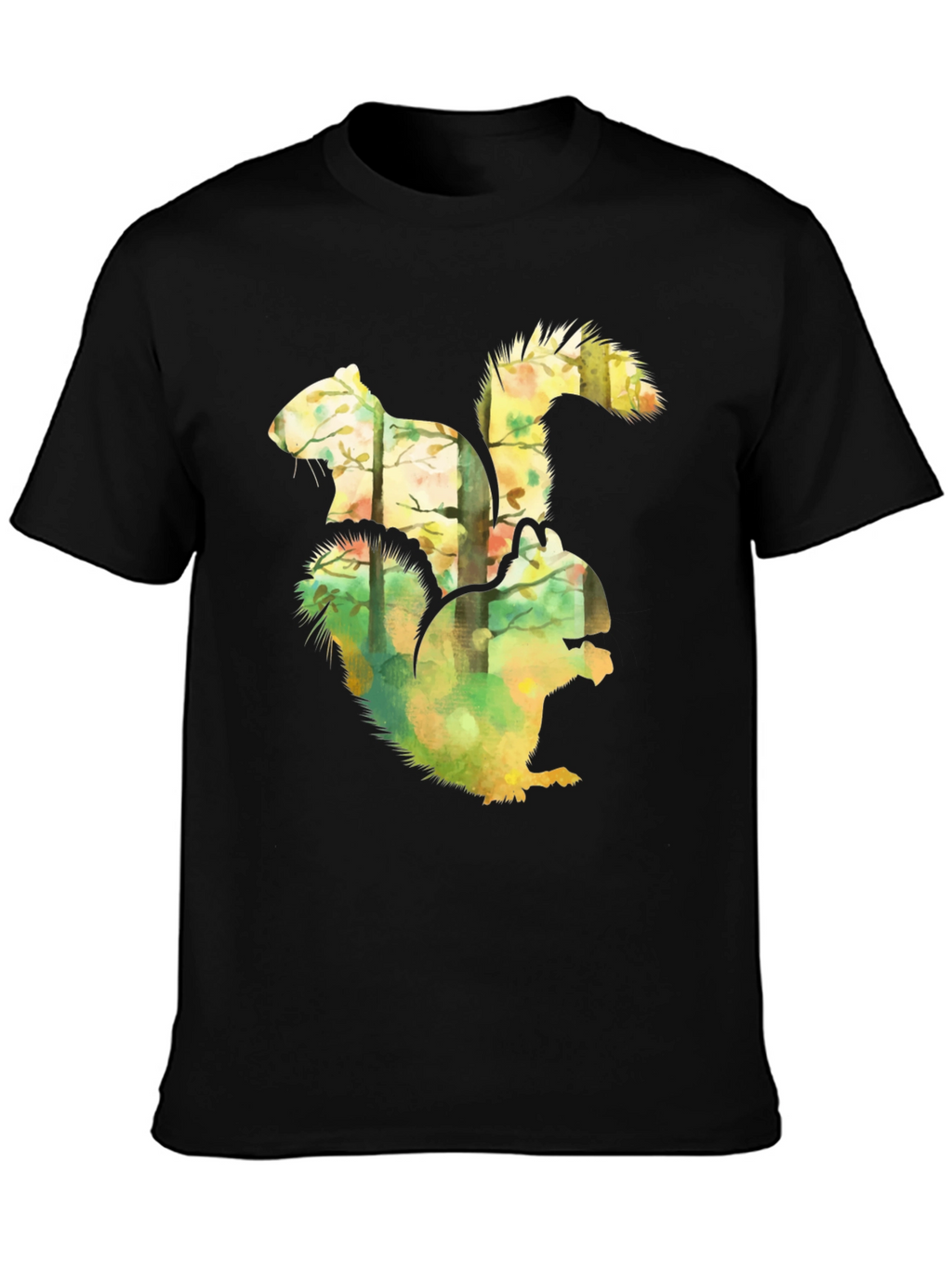 Squirrel Forest Graphic Black T-Shirt