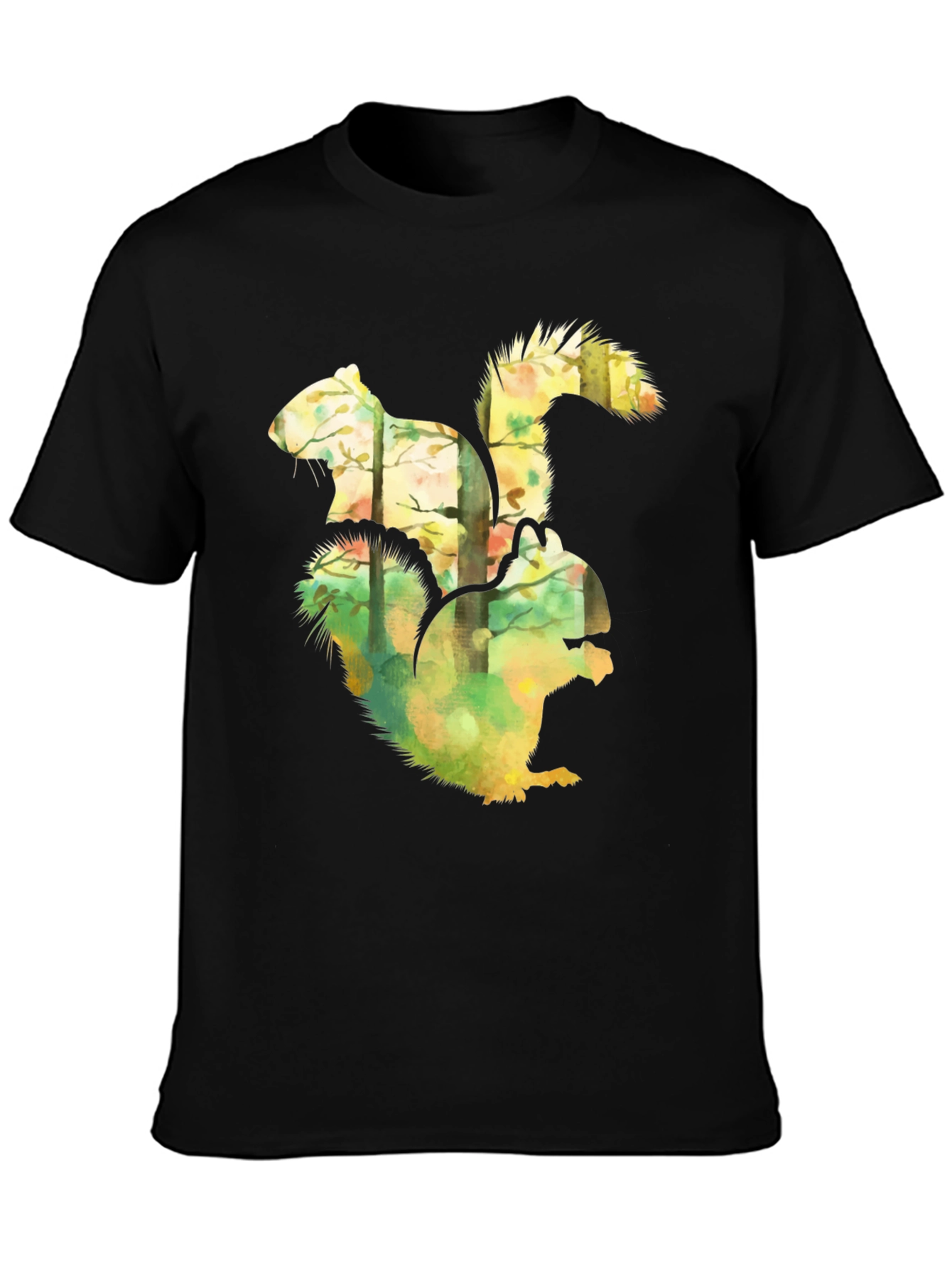 Squirrel Forest Graphic Black T-Shirt