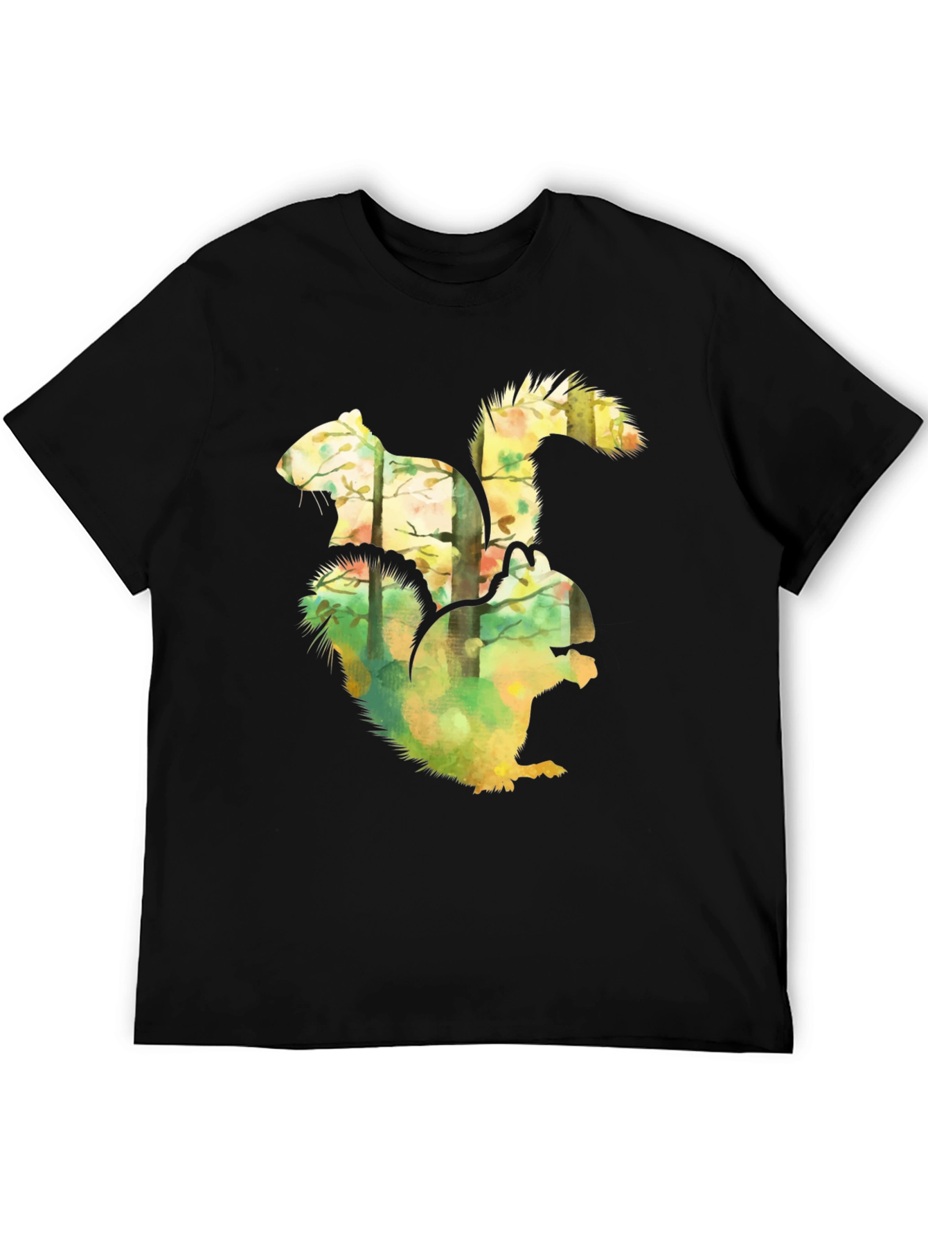 Squirrel Forest Graphic Black T-Shirt