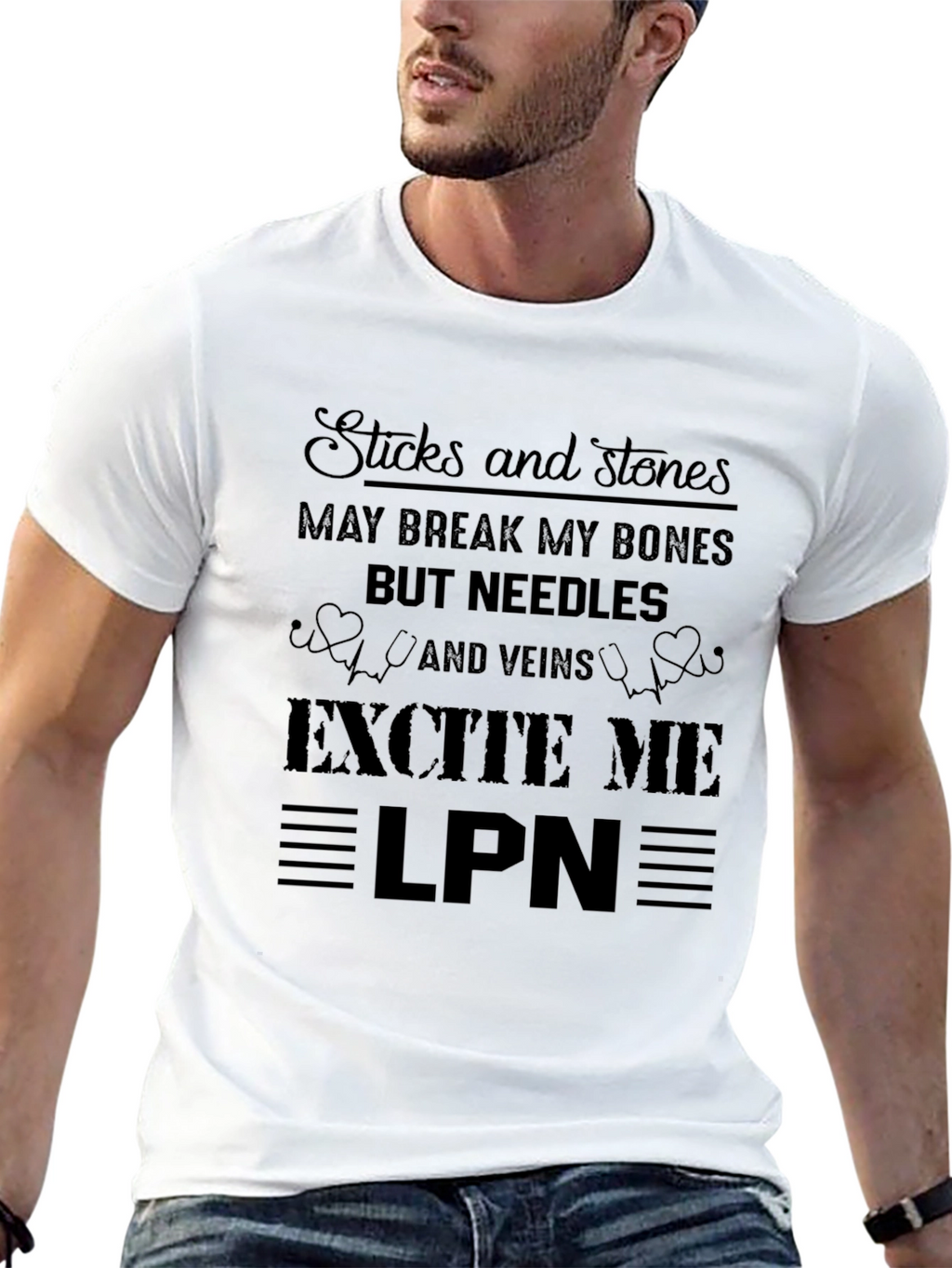 Sticks and Stones LPN T-Shirt - Novelty Nurse Tee