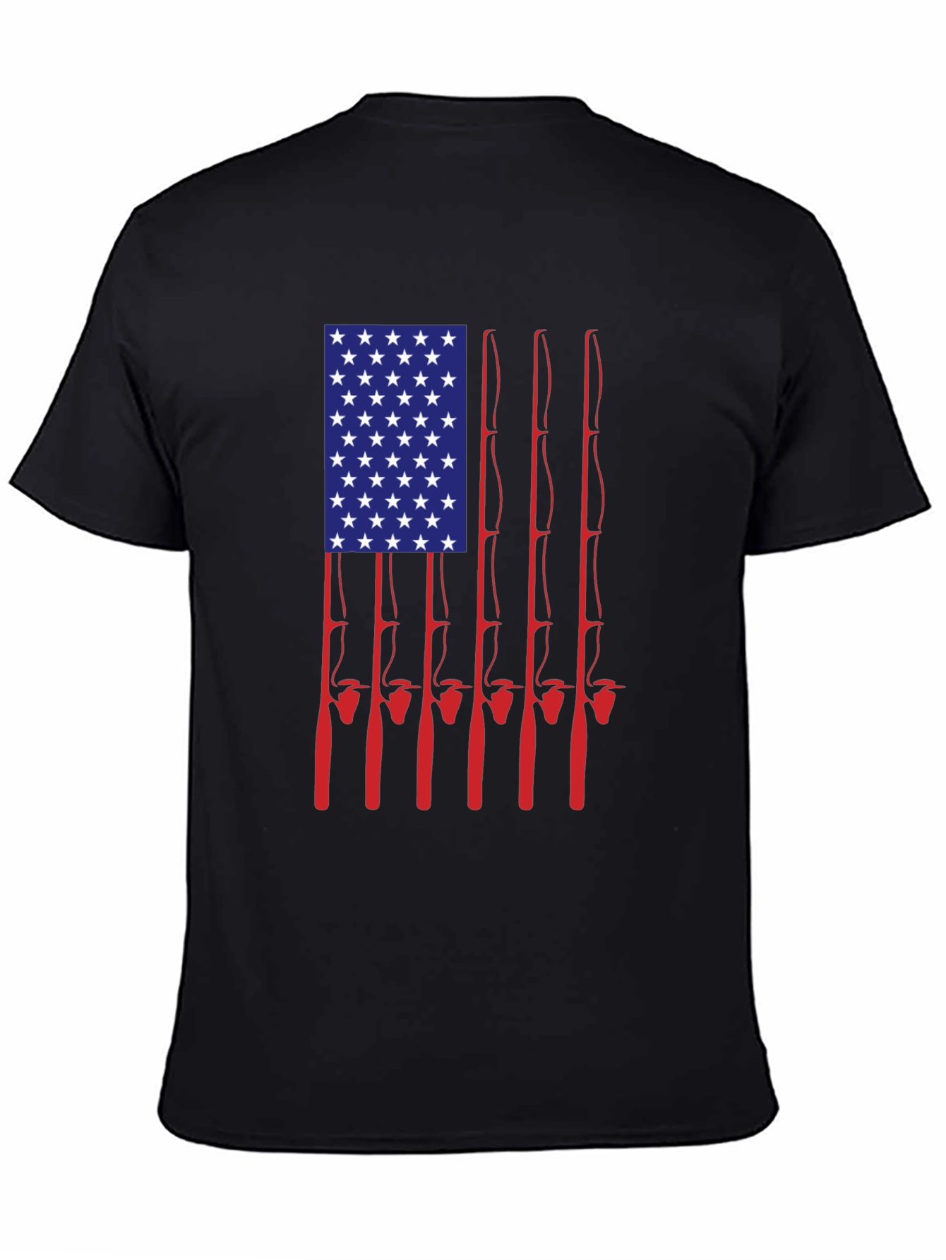 American Flag Fishing Rods Graphic Tee - Black