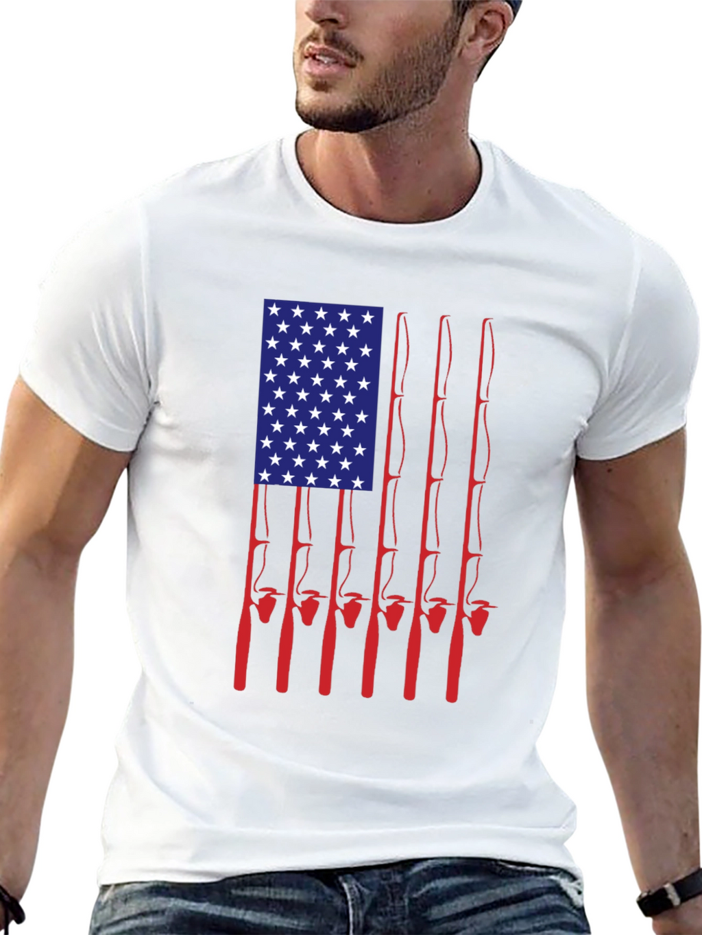 American Flag Fishing Rods Graphic Tee - Black
