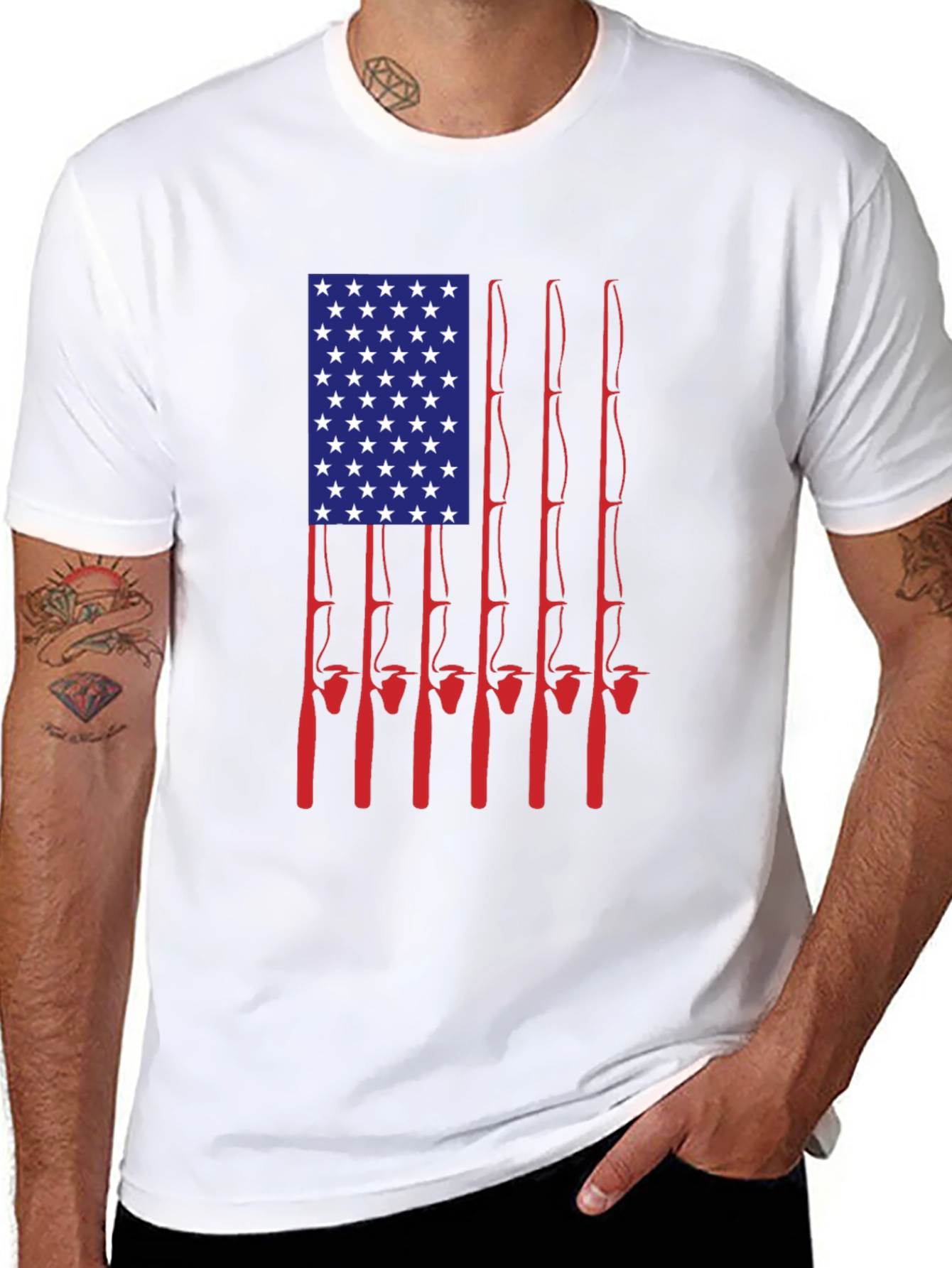 American Flag Fishing Rods Graphic Tee - Black