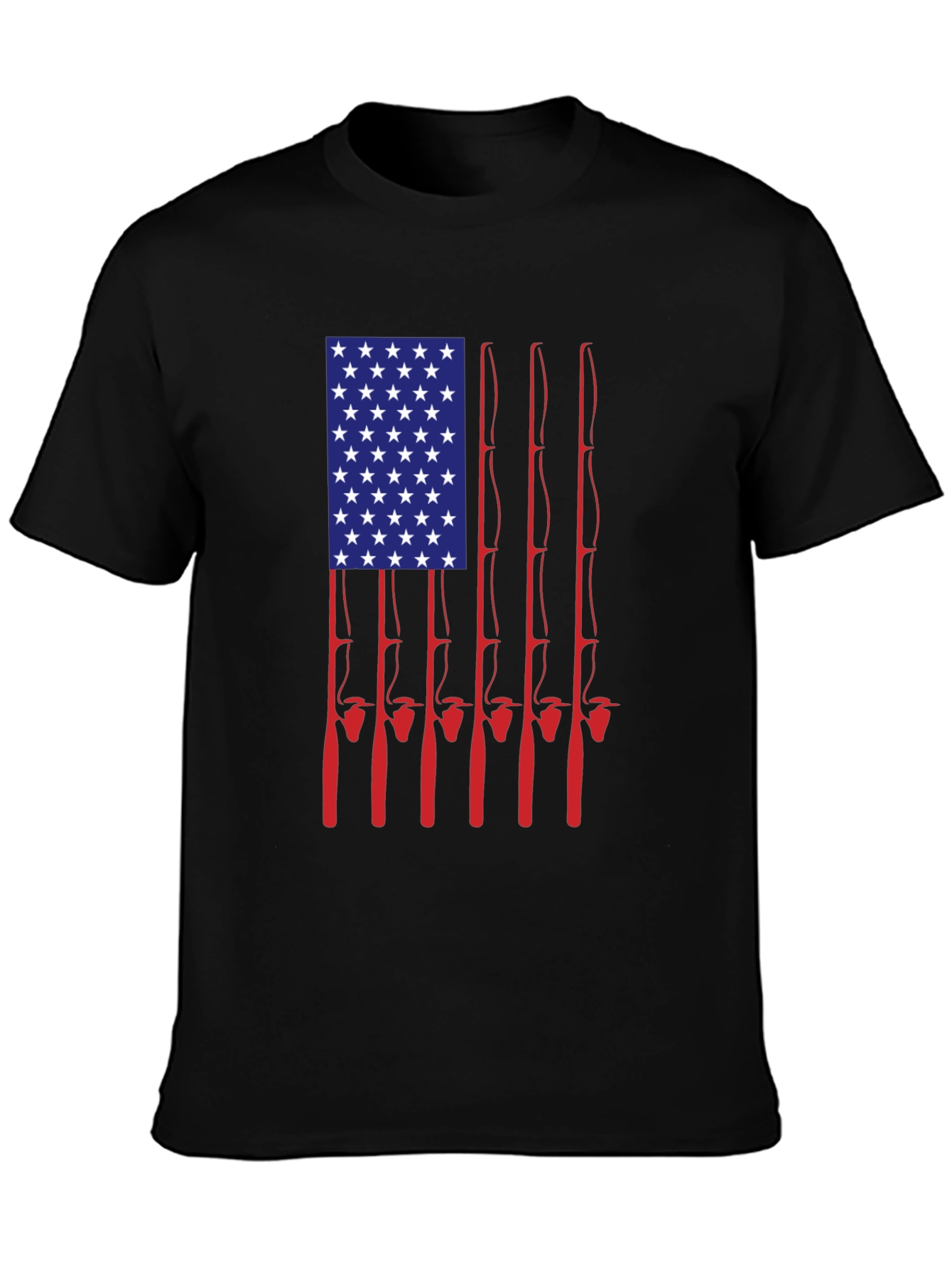 American Flag Fishing Rods Graphic Tee - Black