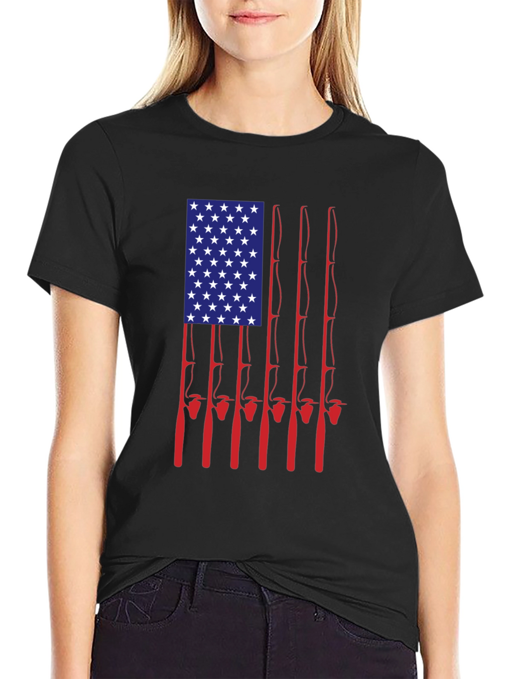 American Flag Fishing Rods Graphic Tee - Black