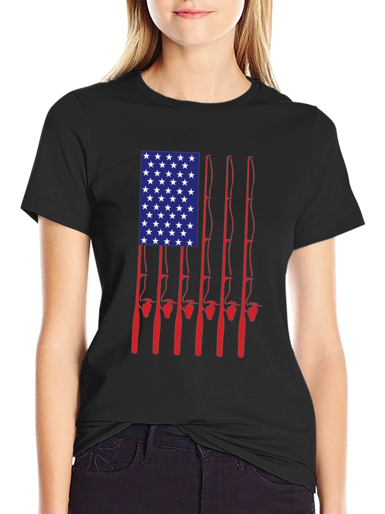 American Flag Fishing Rods Graphic Tee - Black