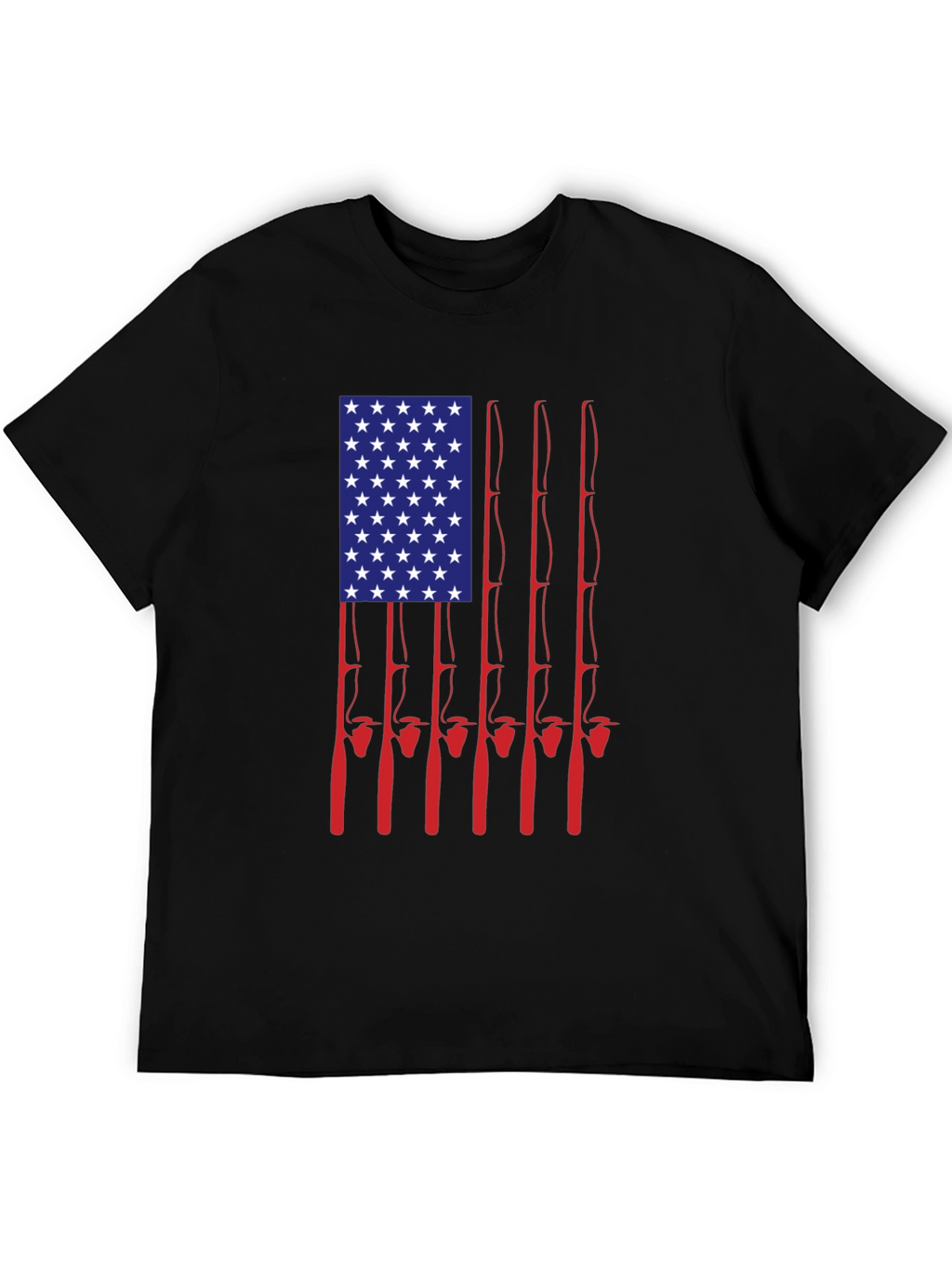 American Flag Fishing Rods Graphic Tee - Black