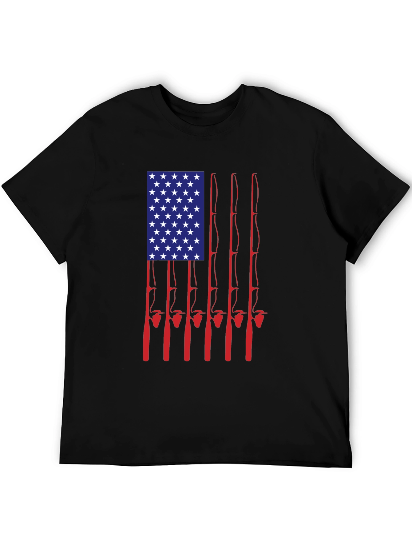 American Flag Fishing Rods Graphic Tee - Black