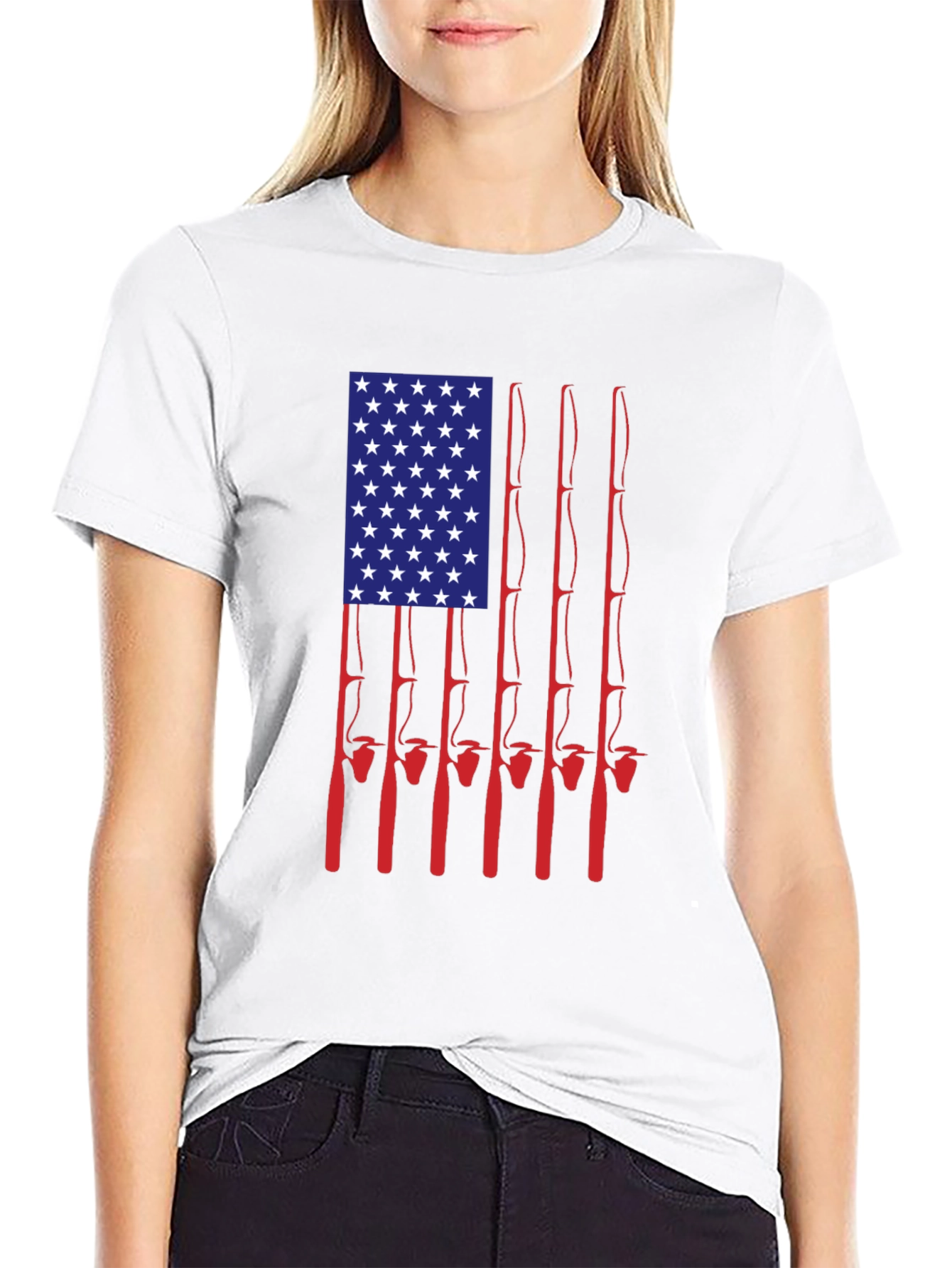 American Flag Fishing Rods Graphic Tee - Black
