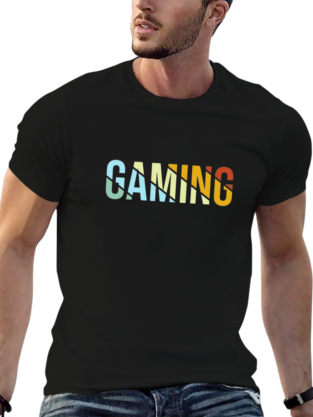 Gaming Retro Style Graphic Tee - Black Cotton
