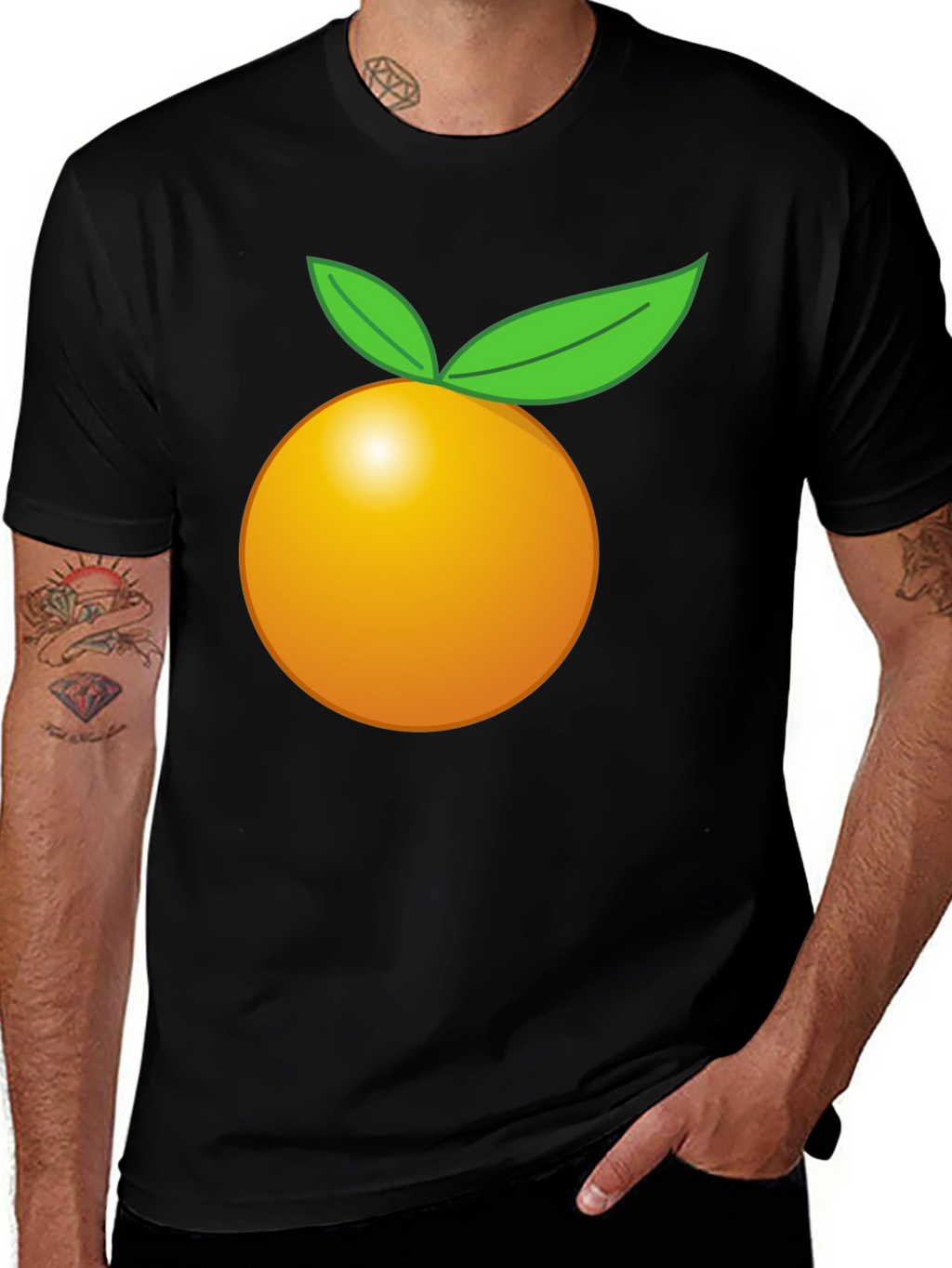 Orange Fruit Graphic Black T-Shirt