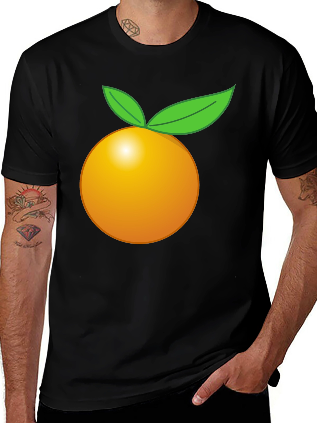 Orange Fruit Graphic Black T-Shirt