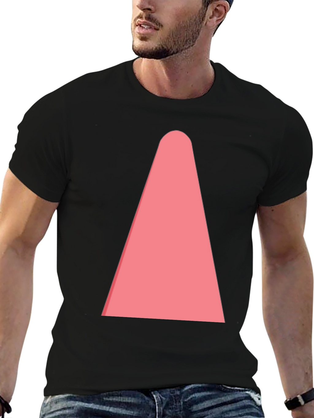 Mens Black T-Shirt with Pink Cone Design