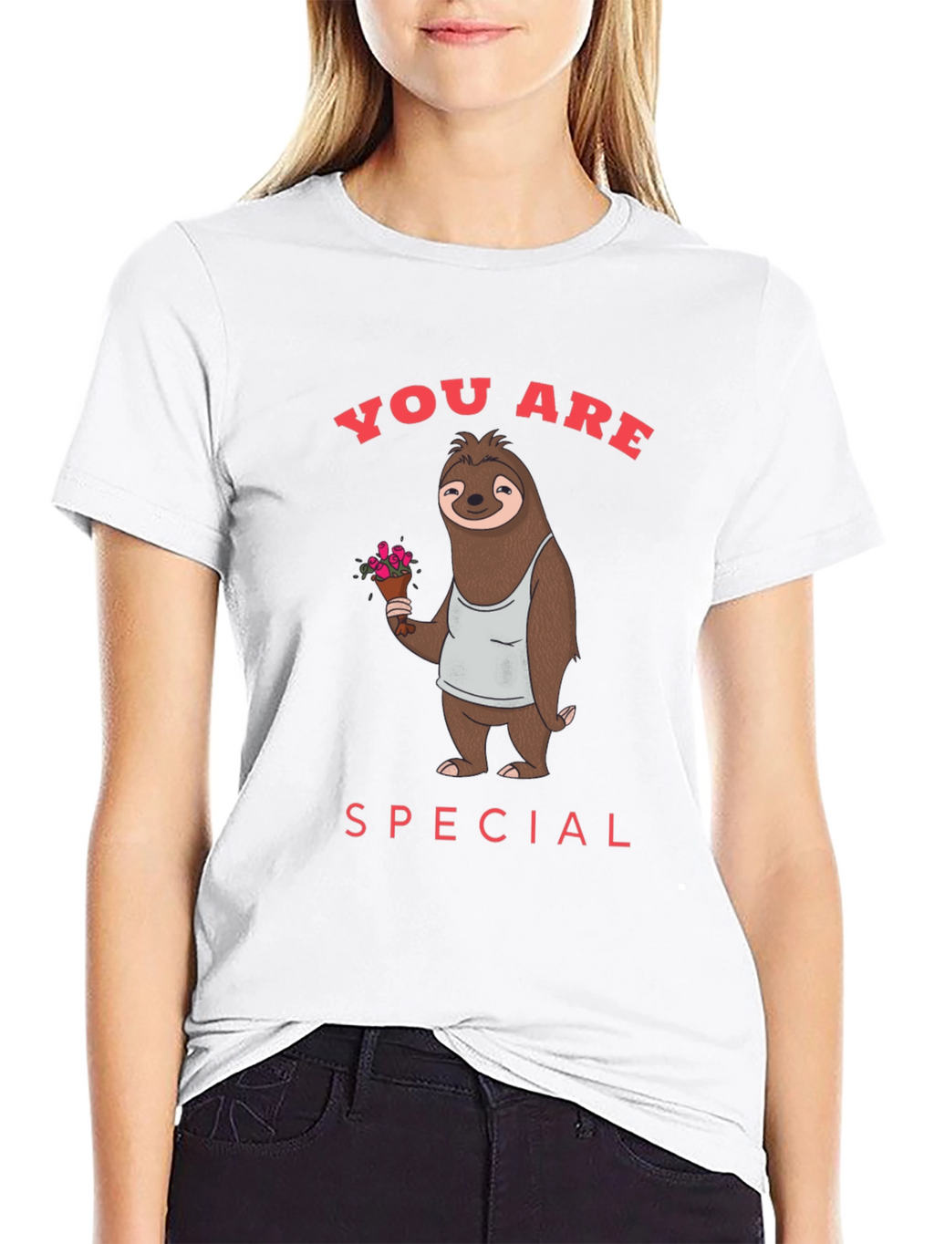 Cute Sloth with Flowers Graphic T-Shirt