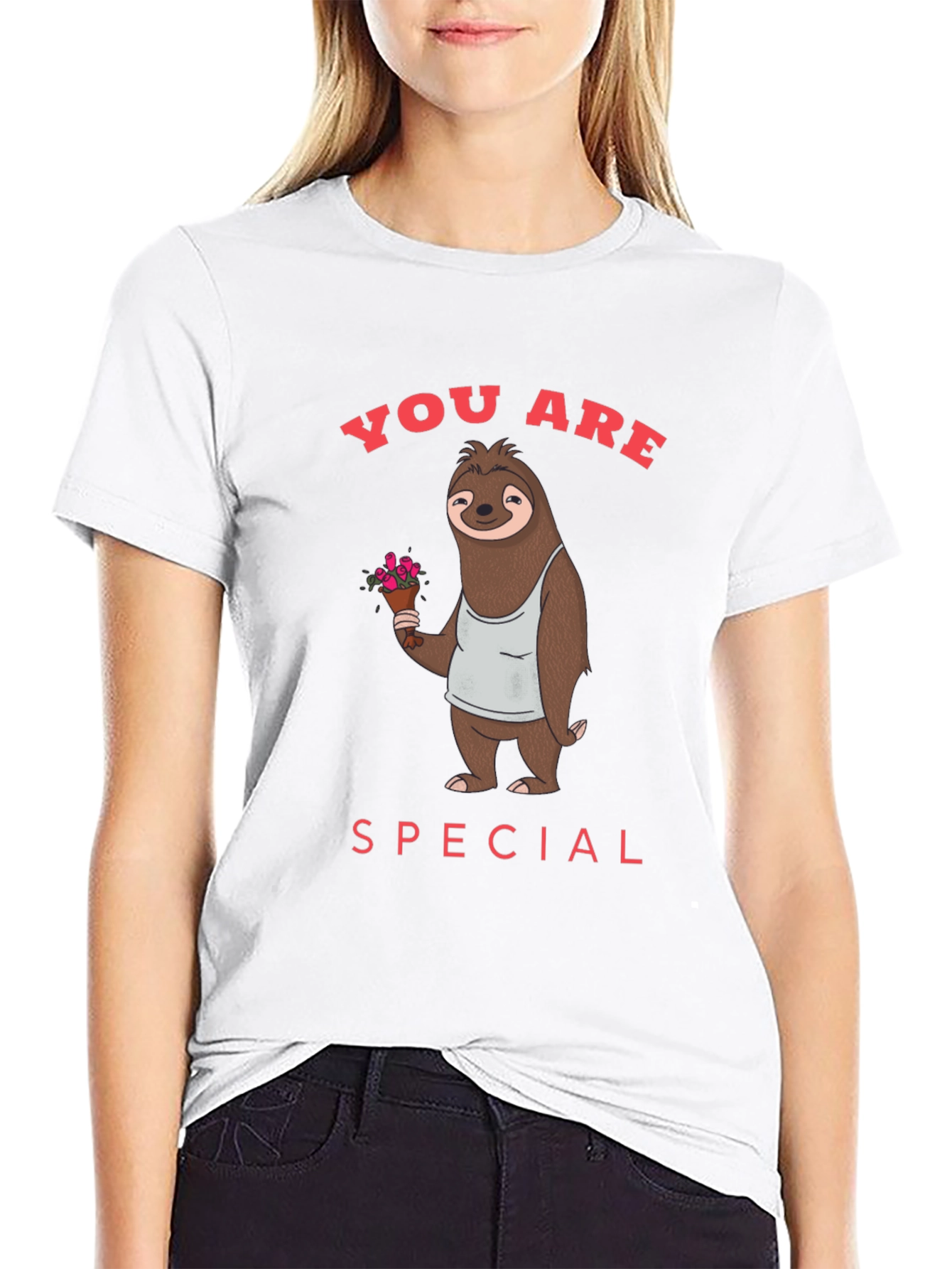 Cute Sloth with Flowers Graphic T-Shirt