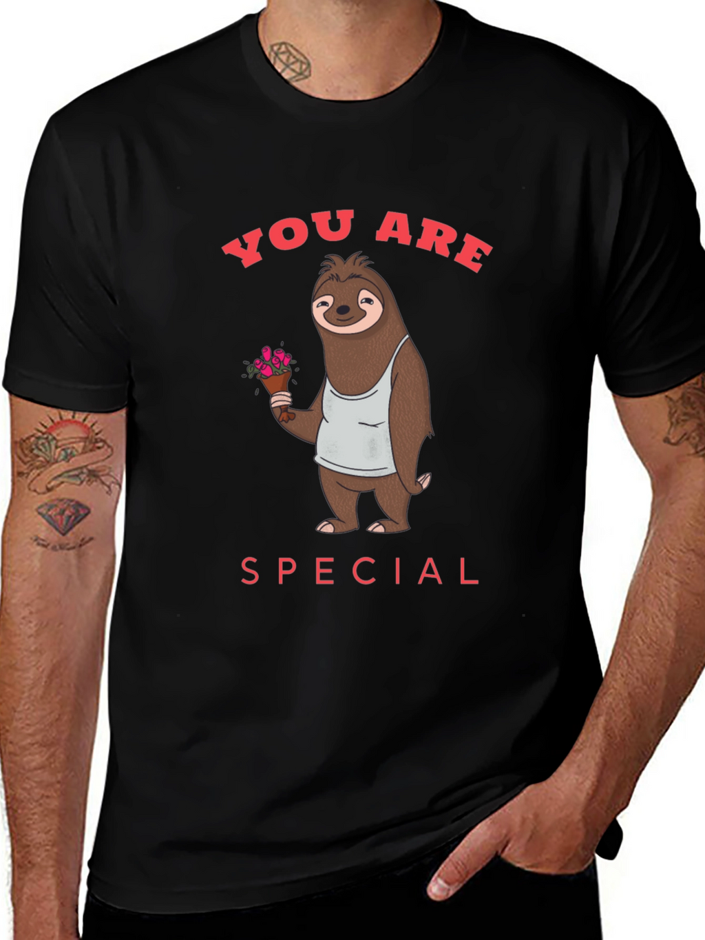 Cute Sloth with Flowers Graphic T-Shirt