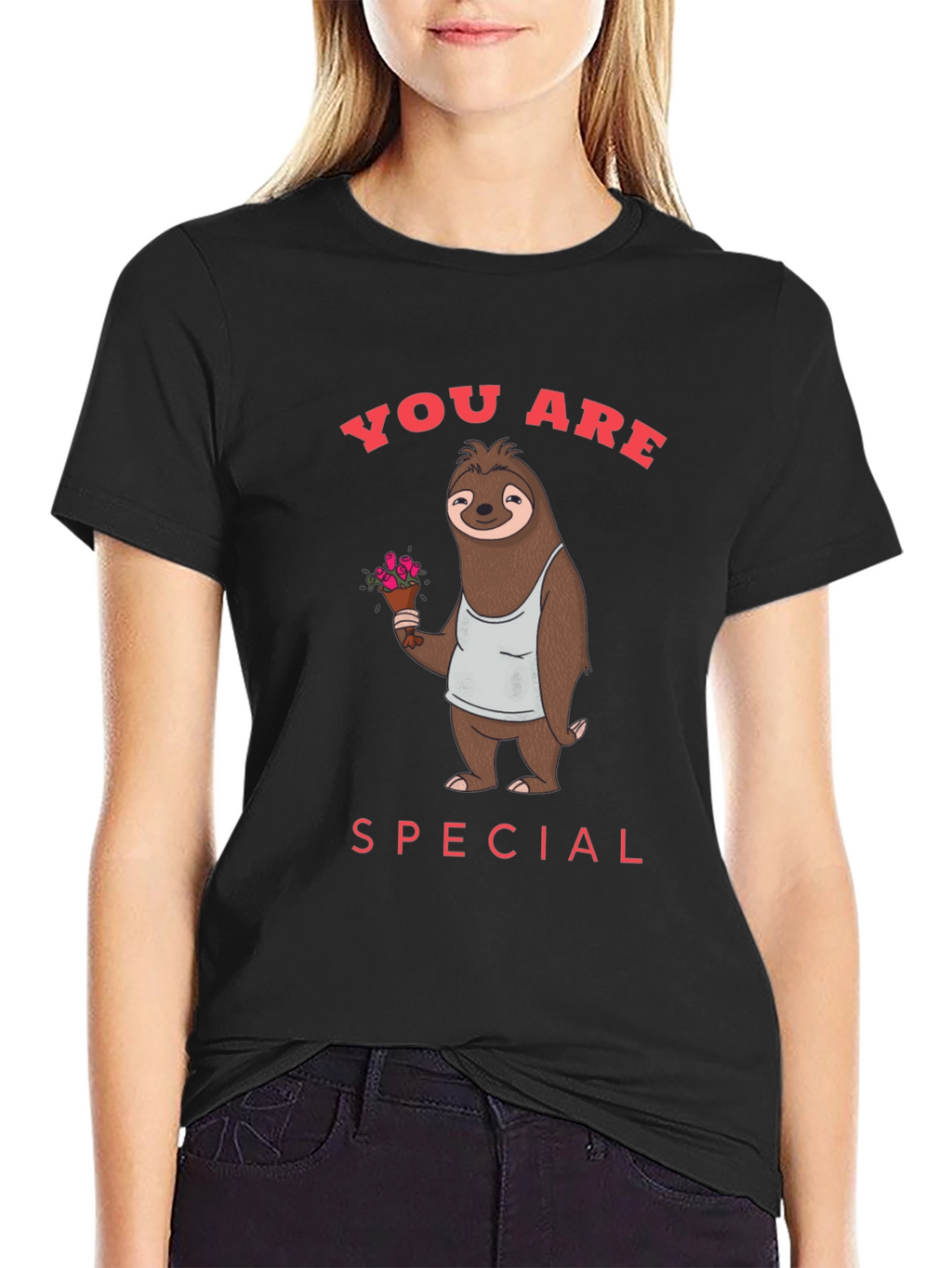 Cute Sloth with Flowers Graphic T-Shirt