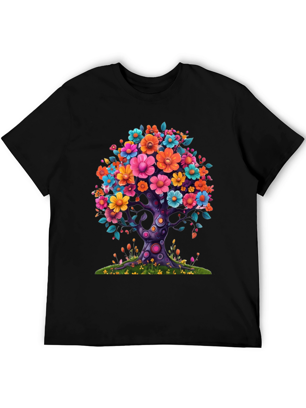 Floral Tree Graphic Black T-Shirt