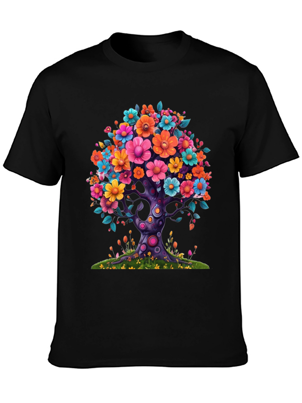 Floral Tree Graphic Black T-Shirt
