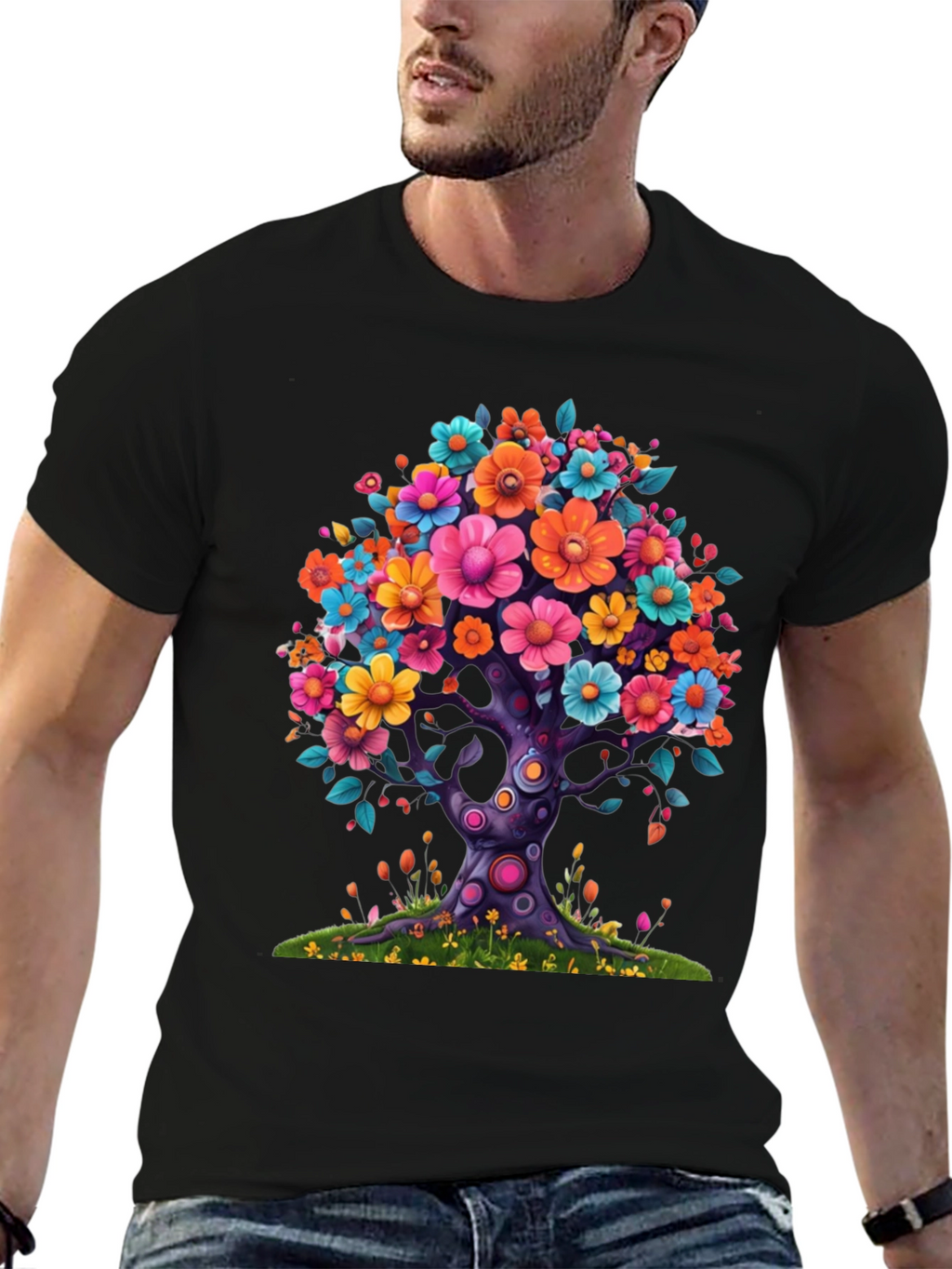 Floral Tree Graphic Black T-Shirt